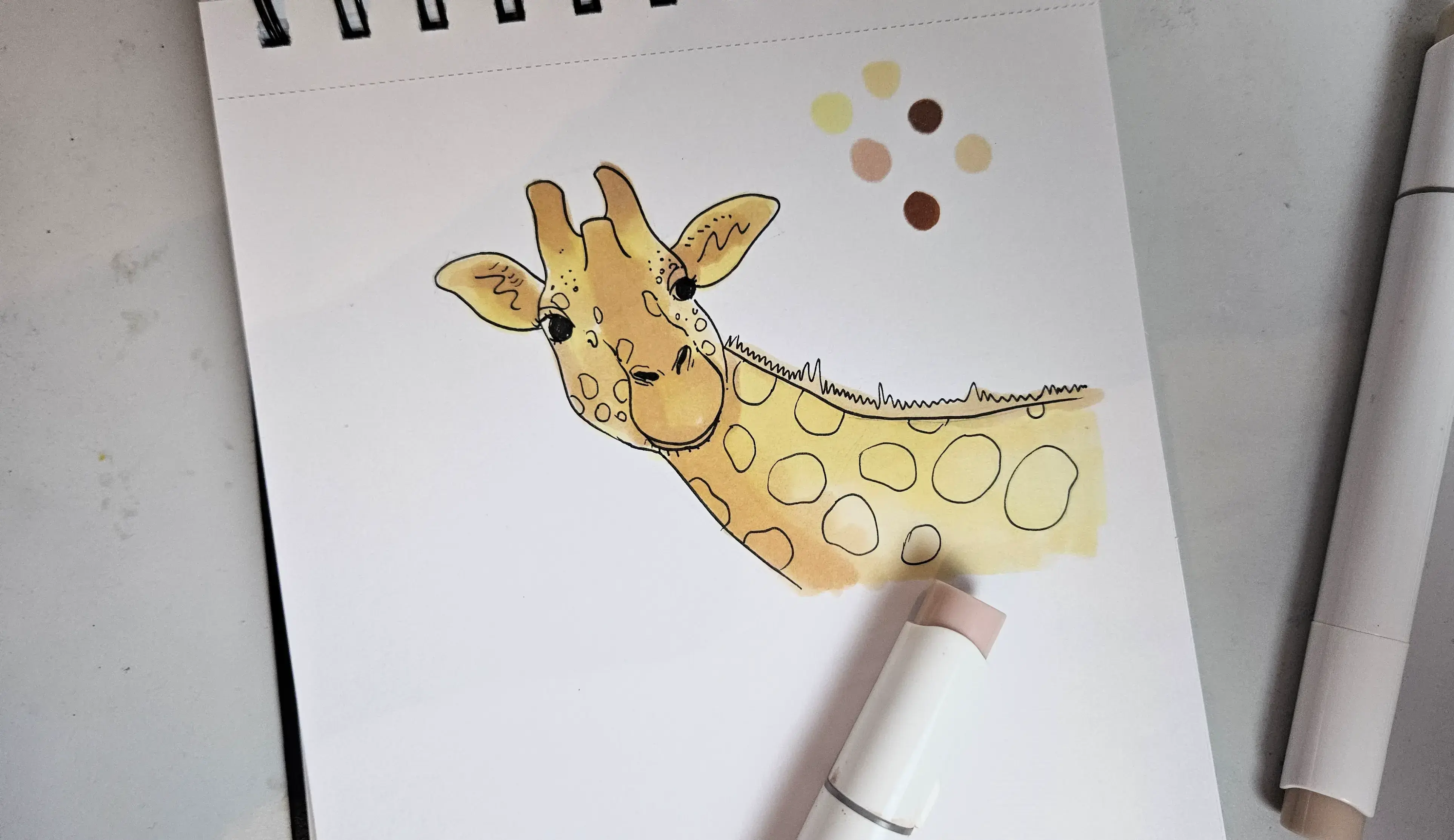 drawing of the shadows of a giraffe using alcohol markers