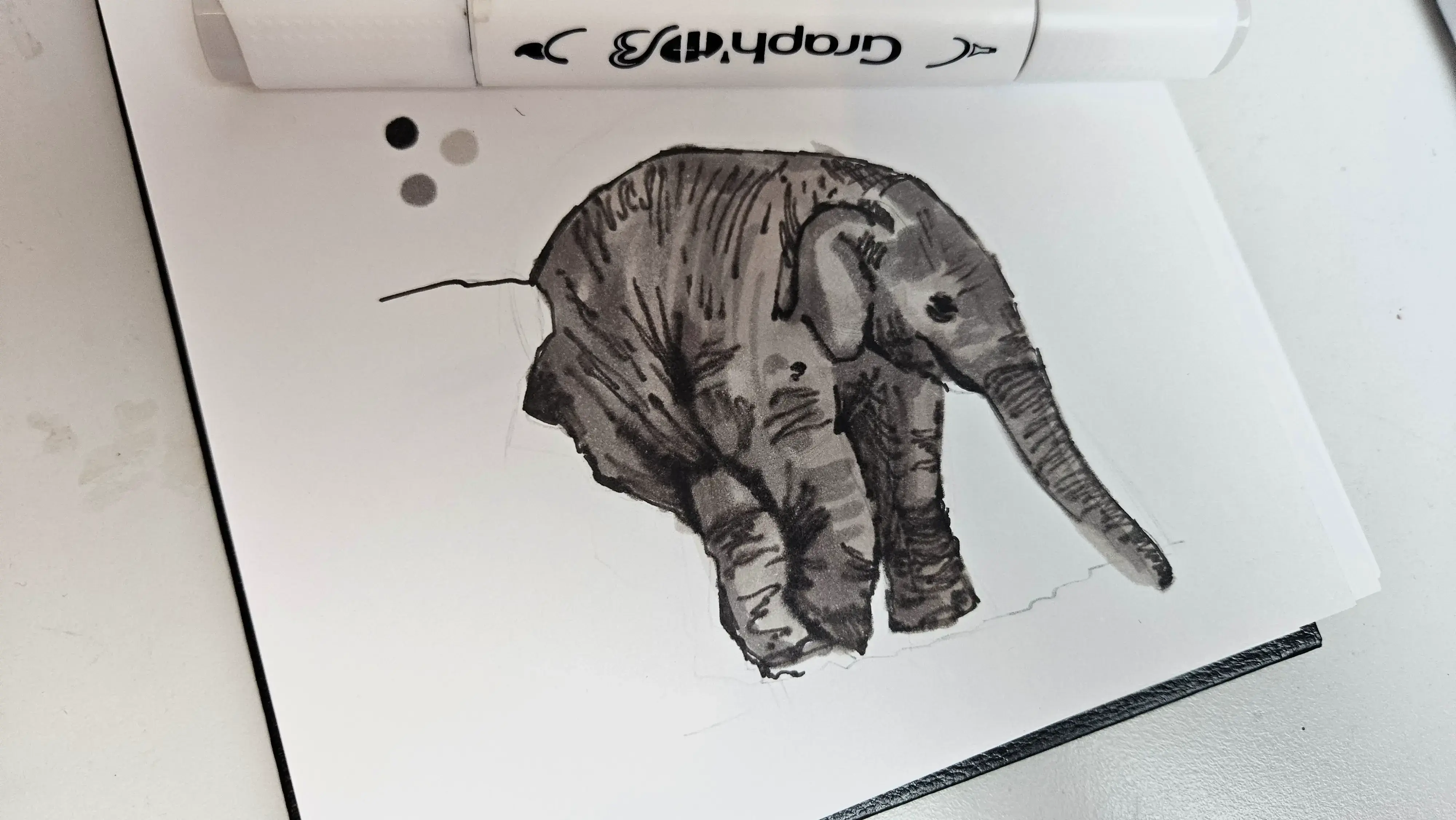 drawing of a baby elephant using alcohol markers