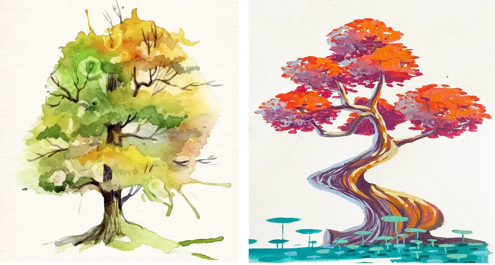 example of the difference in rendering between watercolor and acrylic