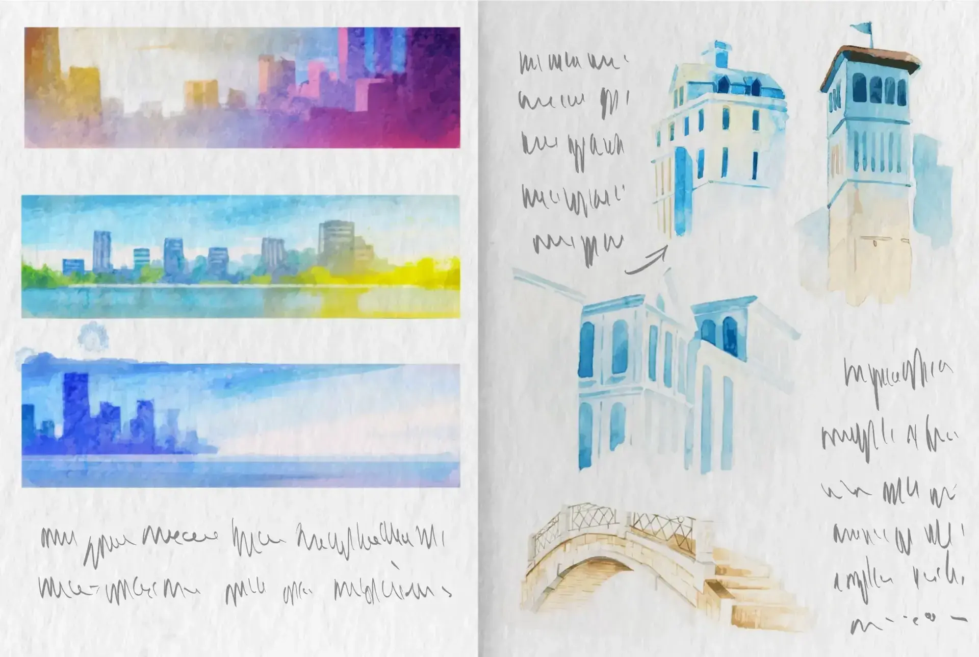 example of colors used in a watercolor travel journal