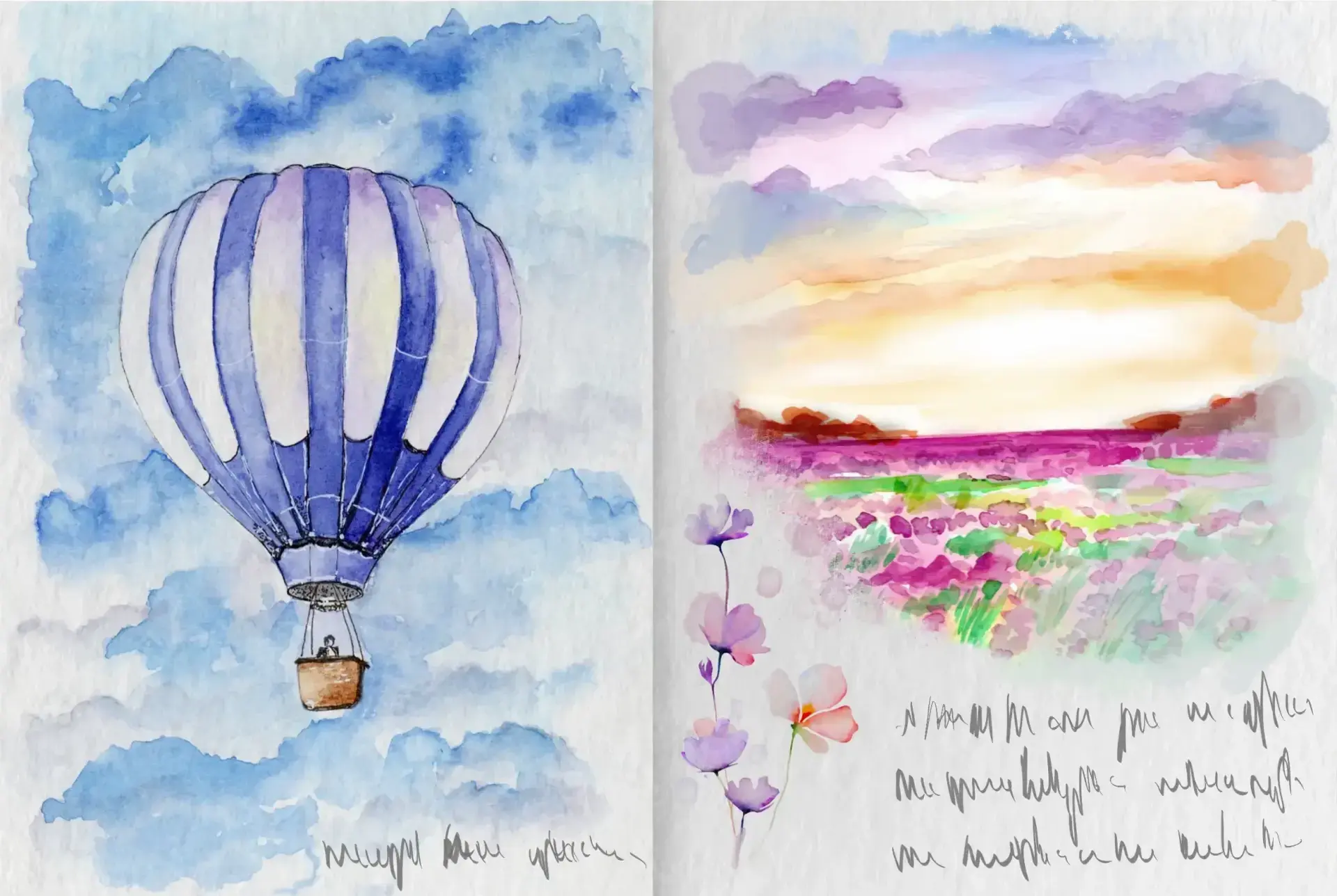 watercolor drawings in a travel journal