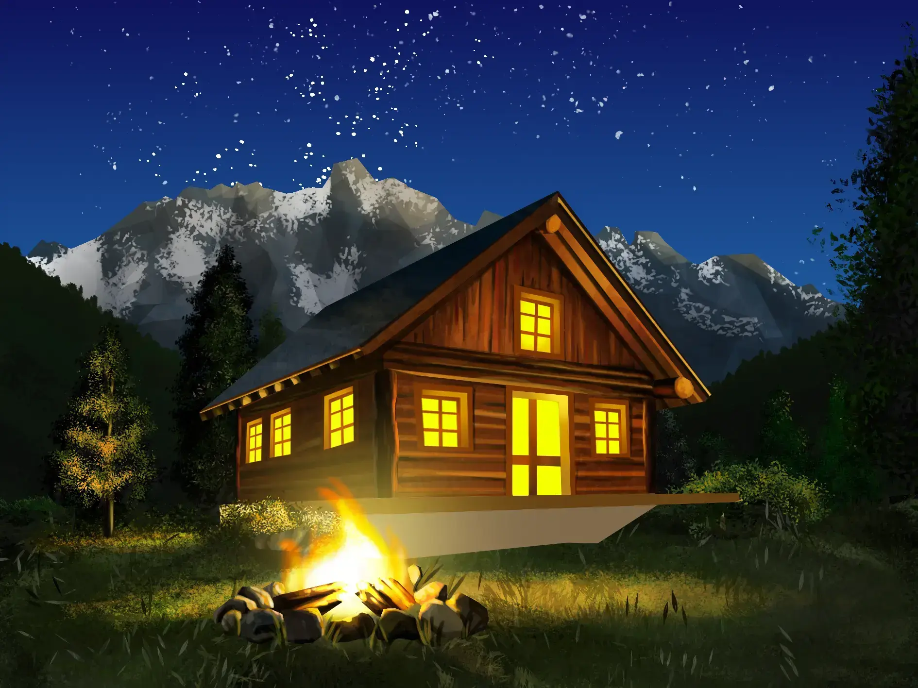 die Texturen einer Berghütte zeichnen