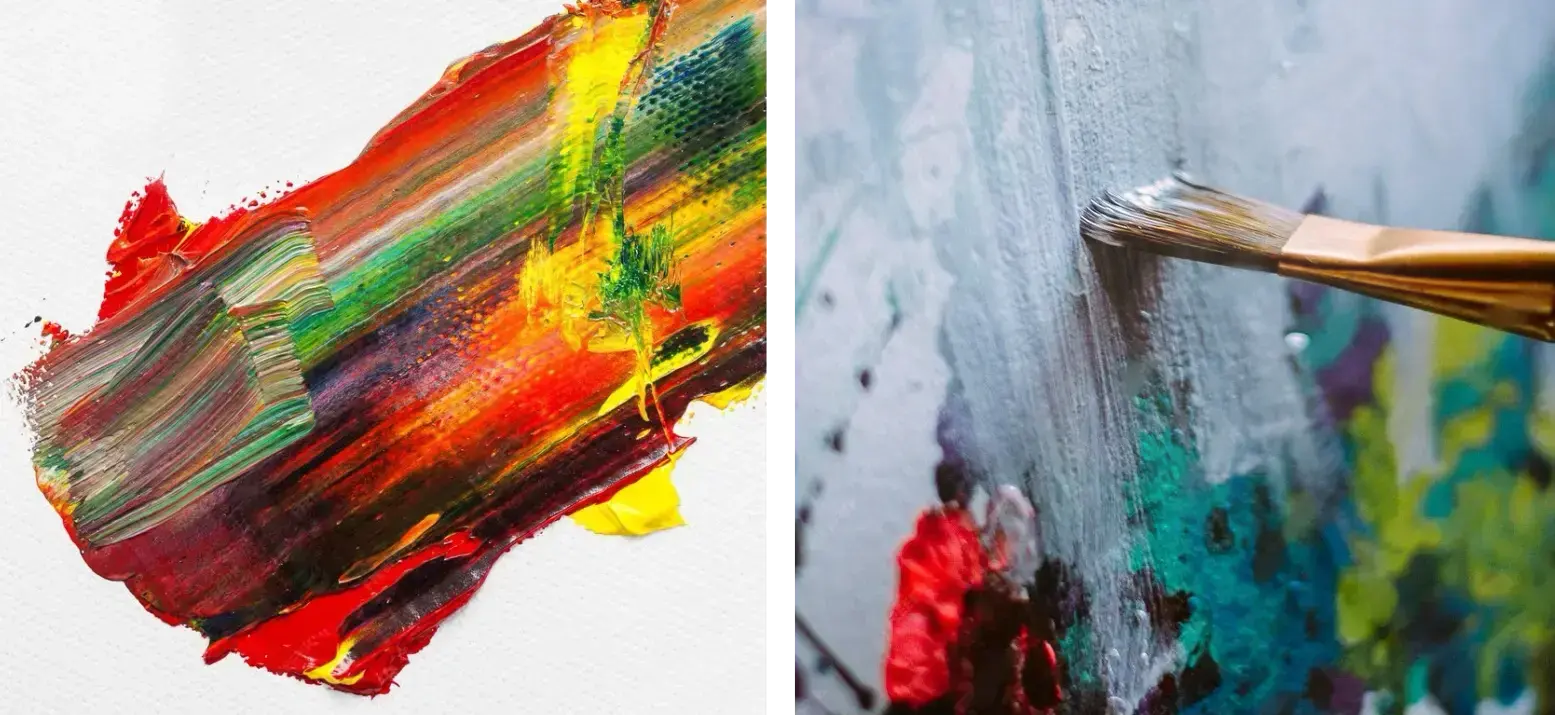 illustration of the difference in color mixing between acrylic and oil