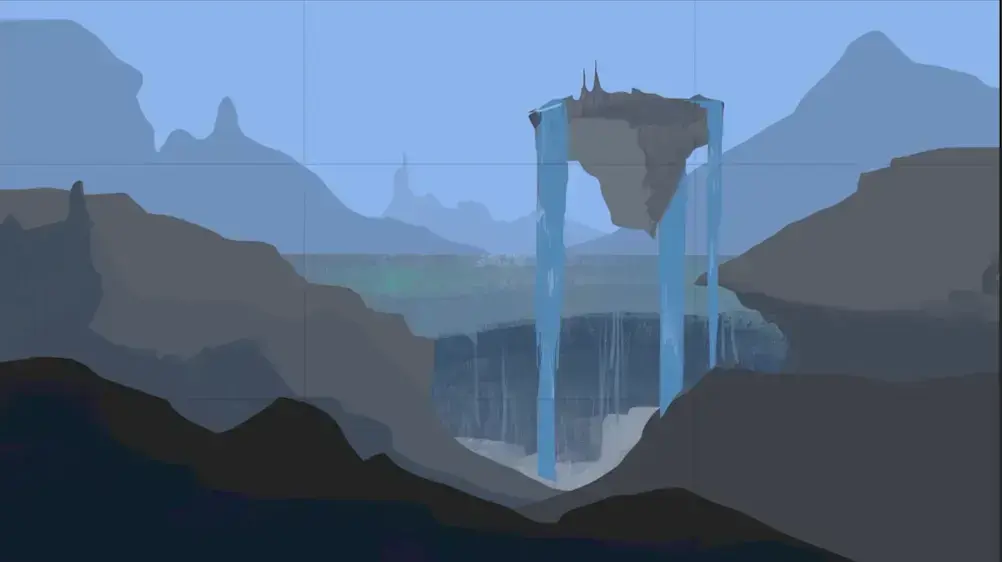 drawing of the water in a fantasy landscape