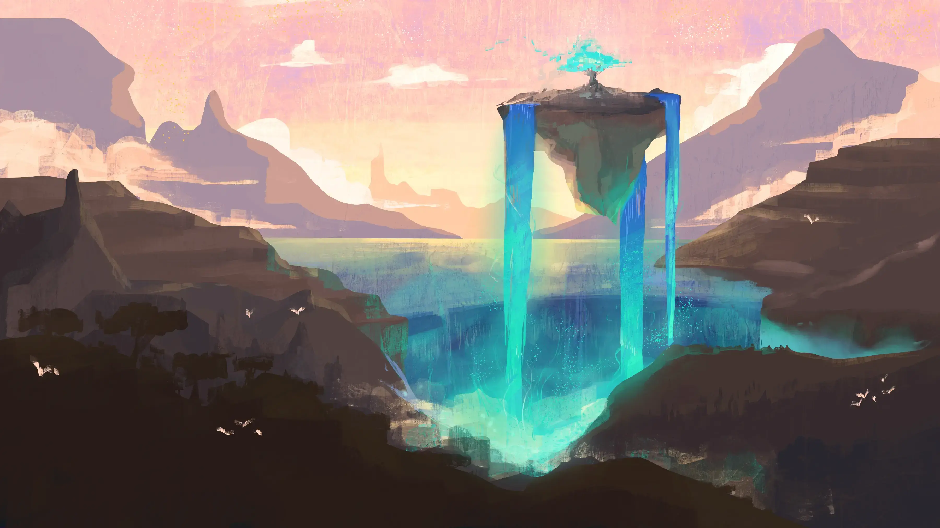 drawing of a fantasy landscape