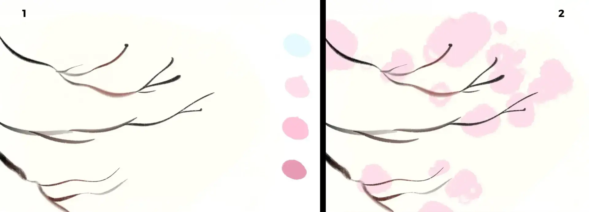 draw the base of the branches of a Japanese cherry tree