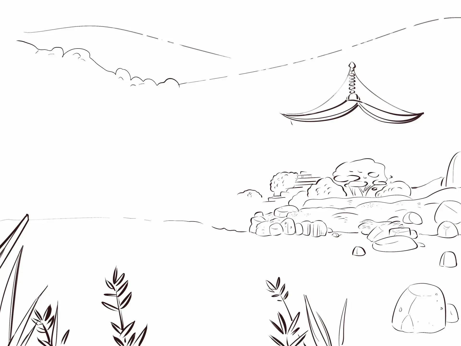 to draw the water of a Japanese landscape