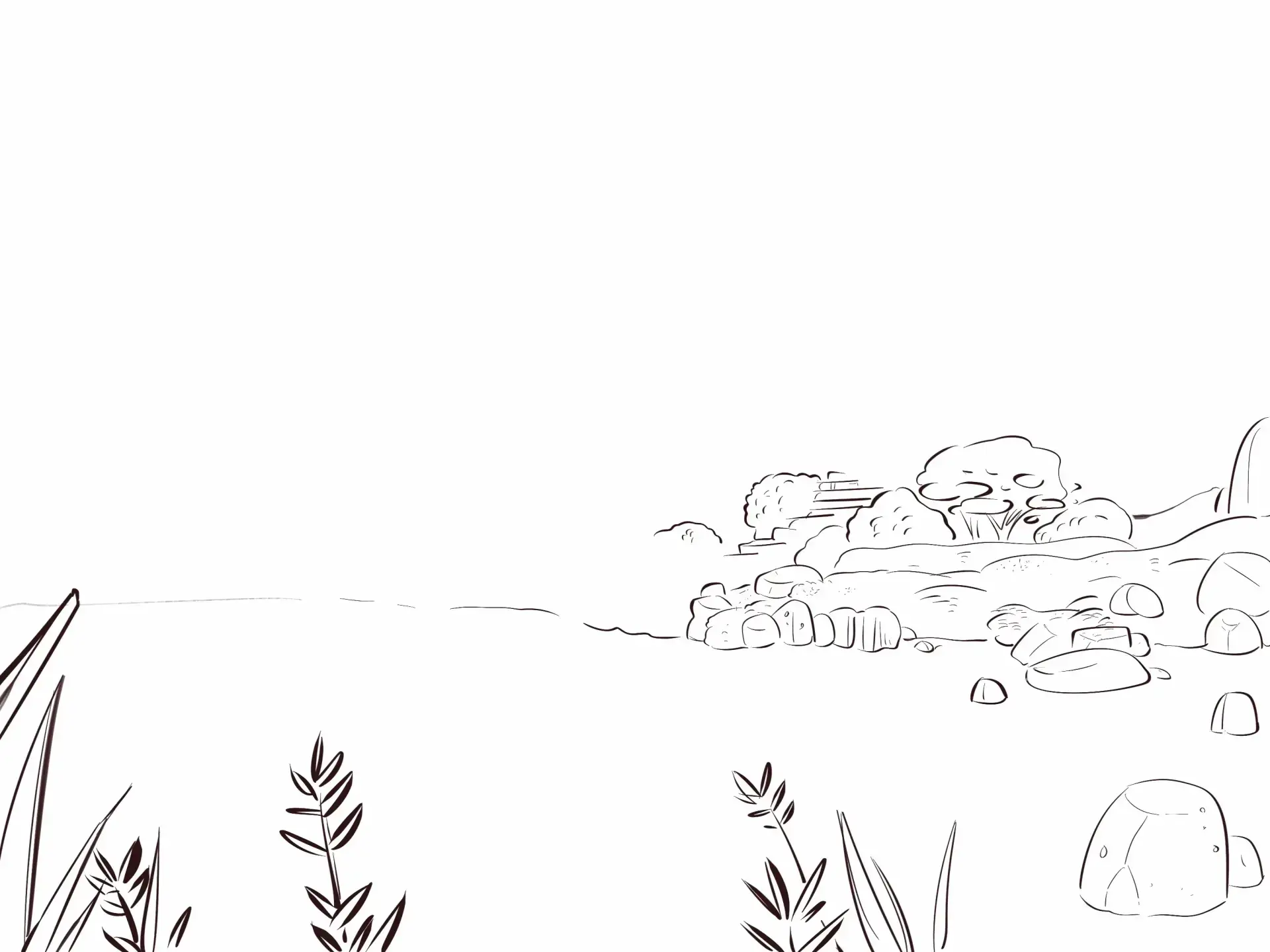 draw the foreground of a Japanese landscape