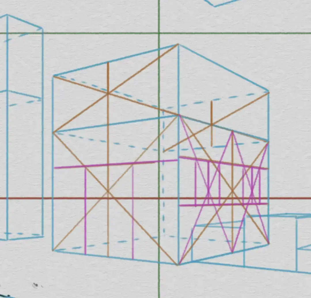 draw the details of a house in a landscape in perspective