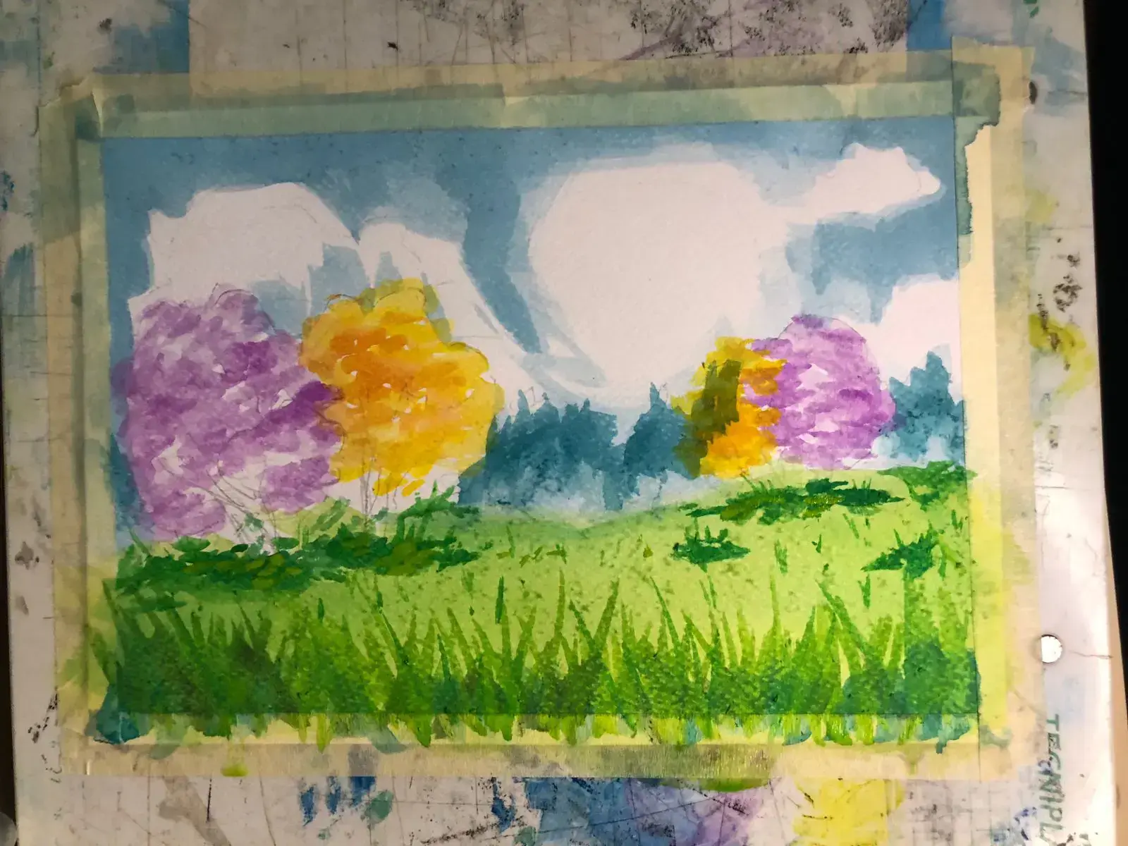den Vordergrund einer frühlingshaften Landschaft mit Aquarell malen