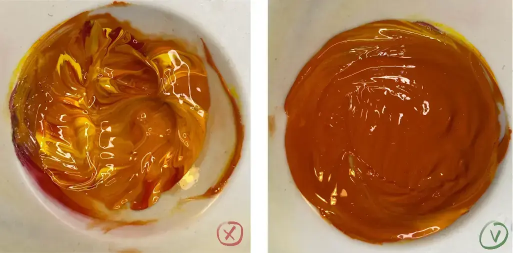 illustration of poorly-mixed and well-mixed acrylic paint