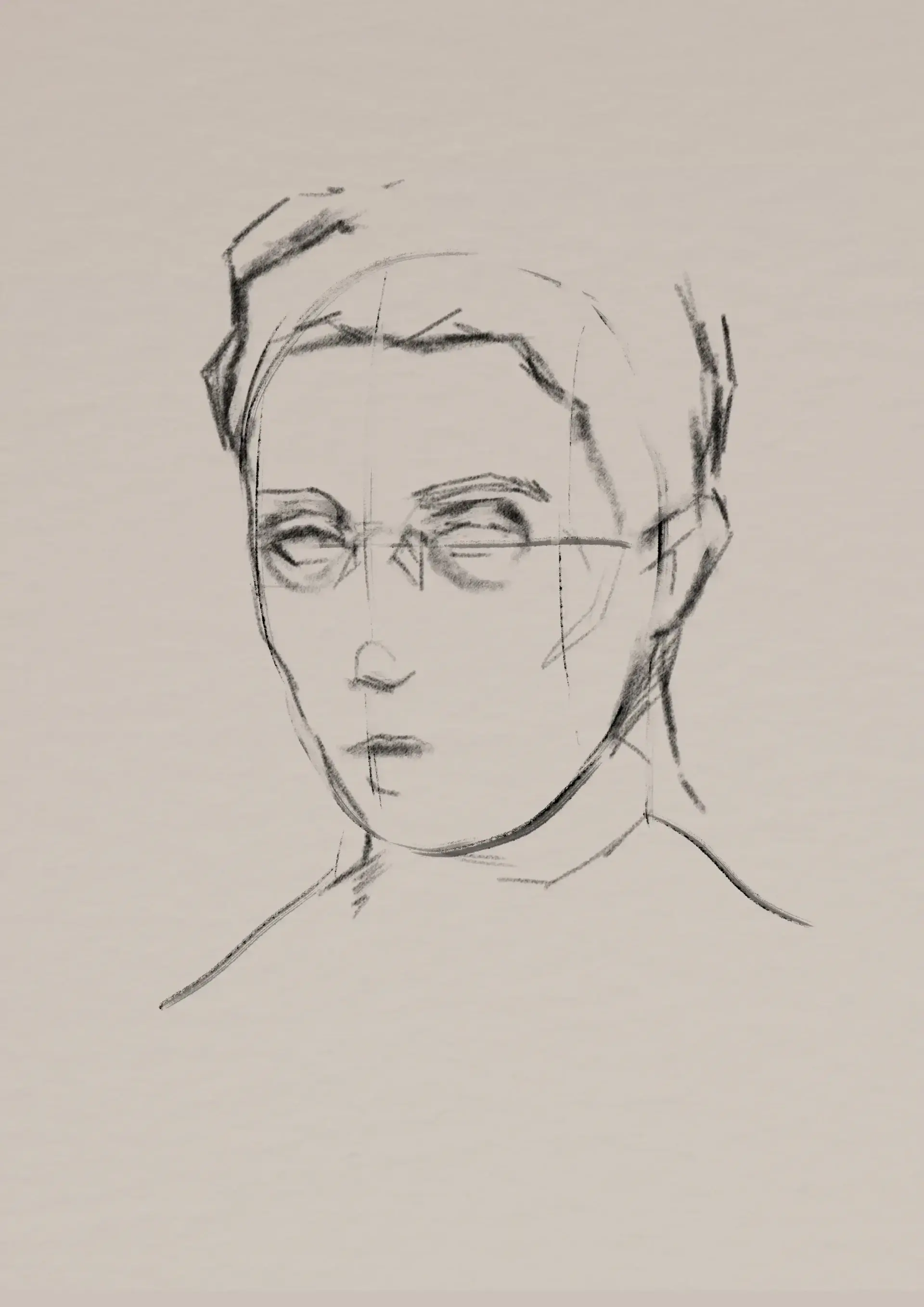 slightly detailed portrait in charcoal