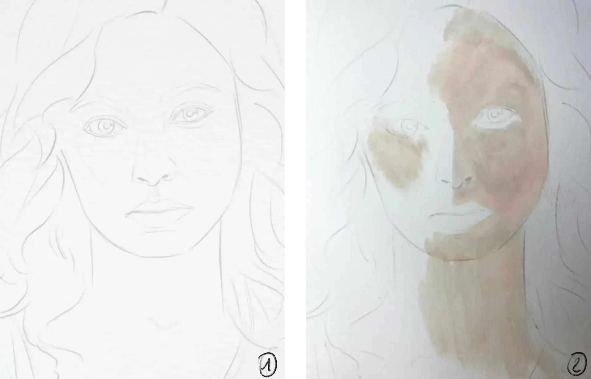 pintar el boceto de un retrato con gouache