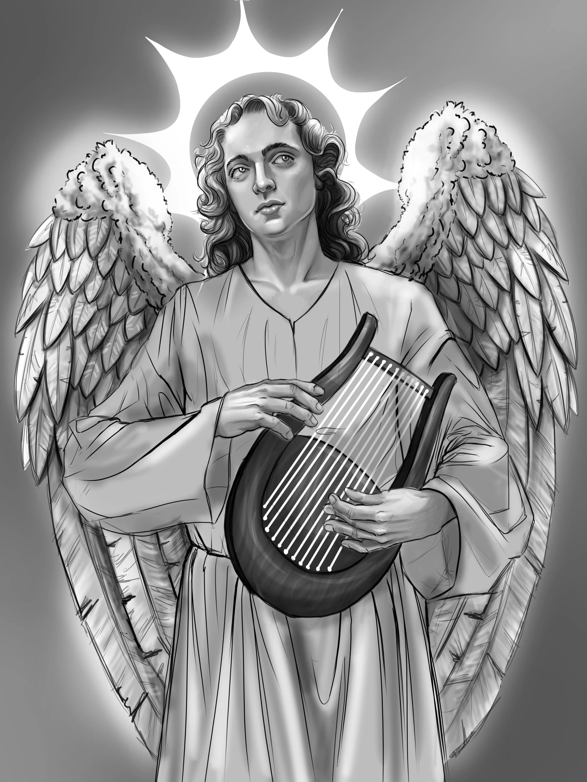 dessiner les contrastes de la harpe d’un ange