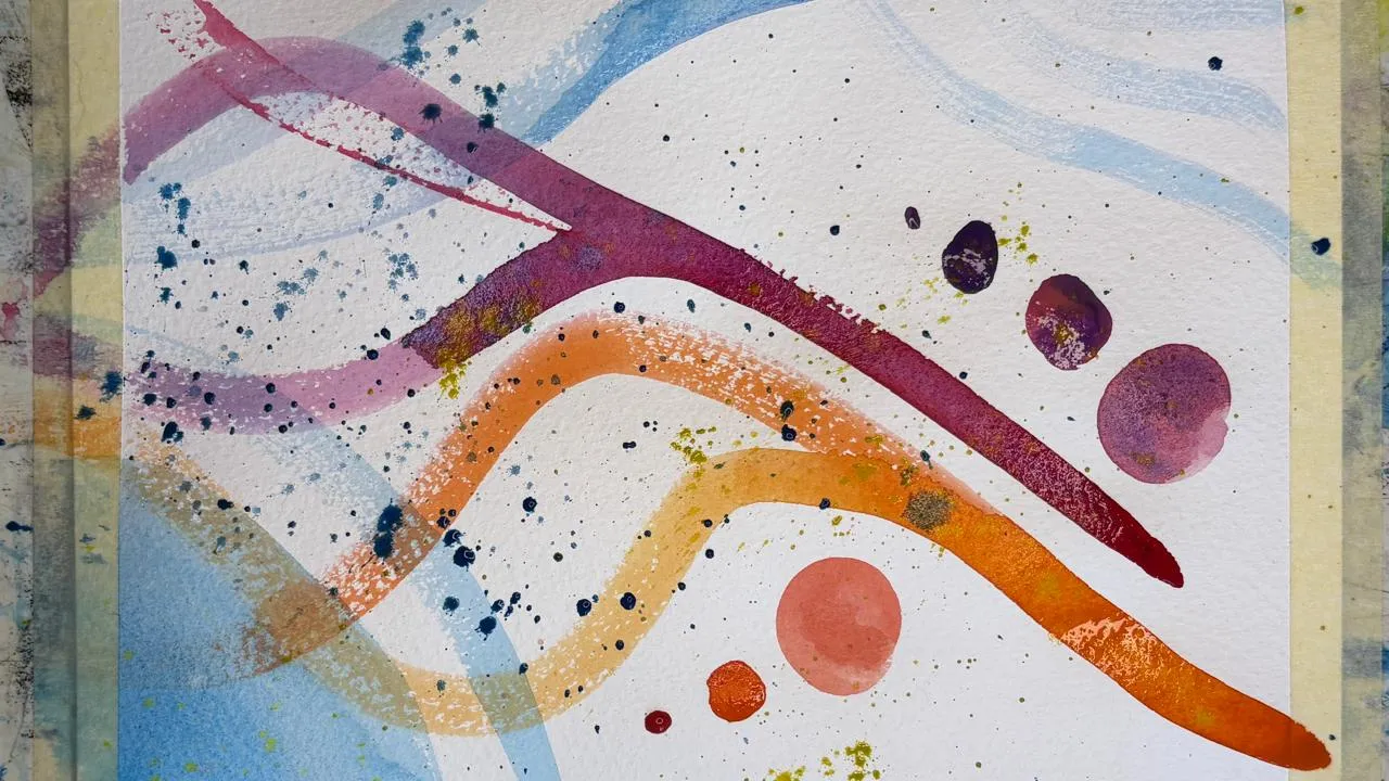 Fügen Sie einem abstrakten Gemälde Aquarell-Spritzer hinzu.
