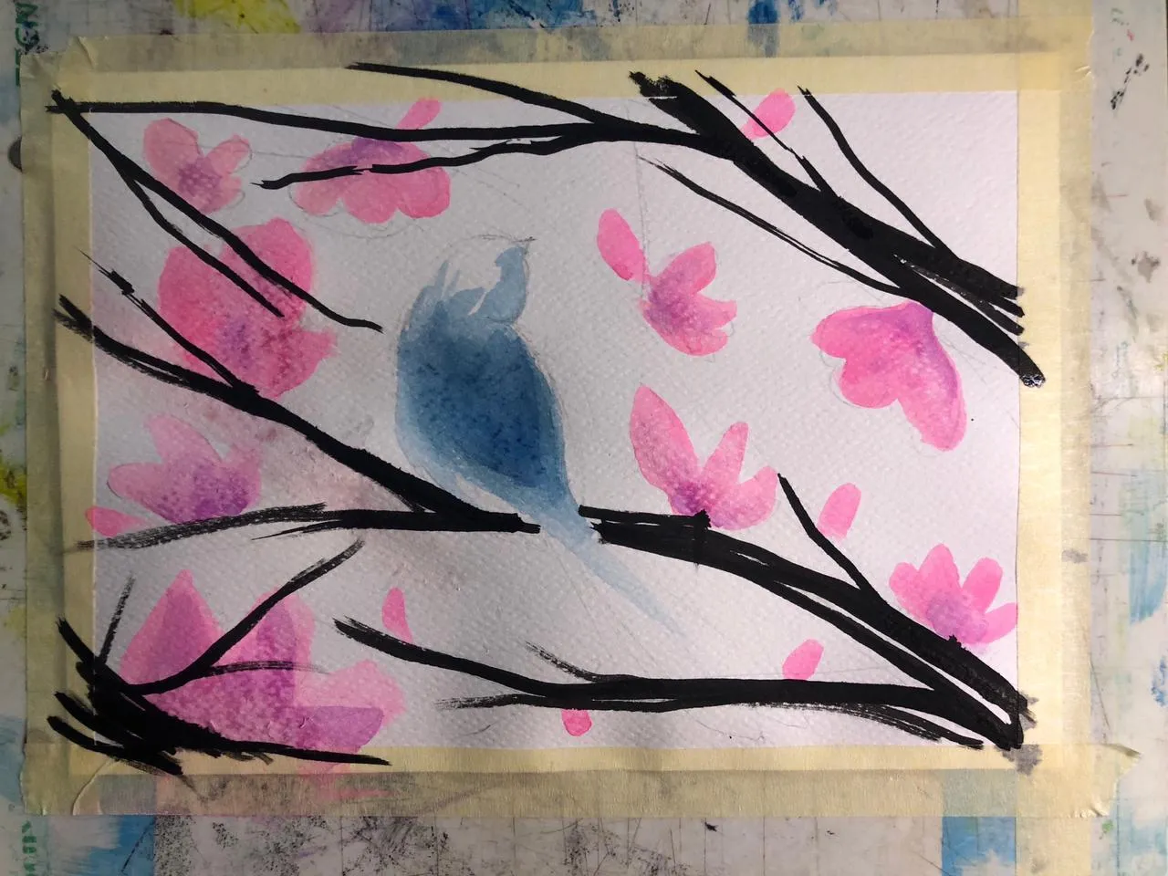 peindre les branches à l’encre de chine