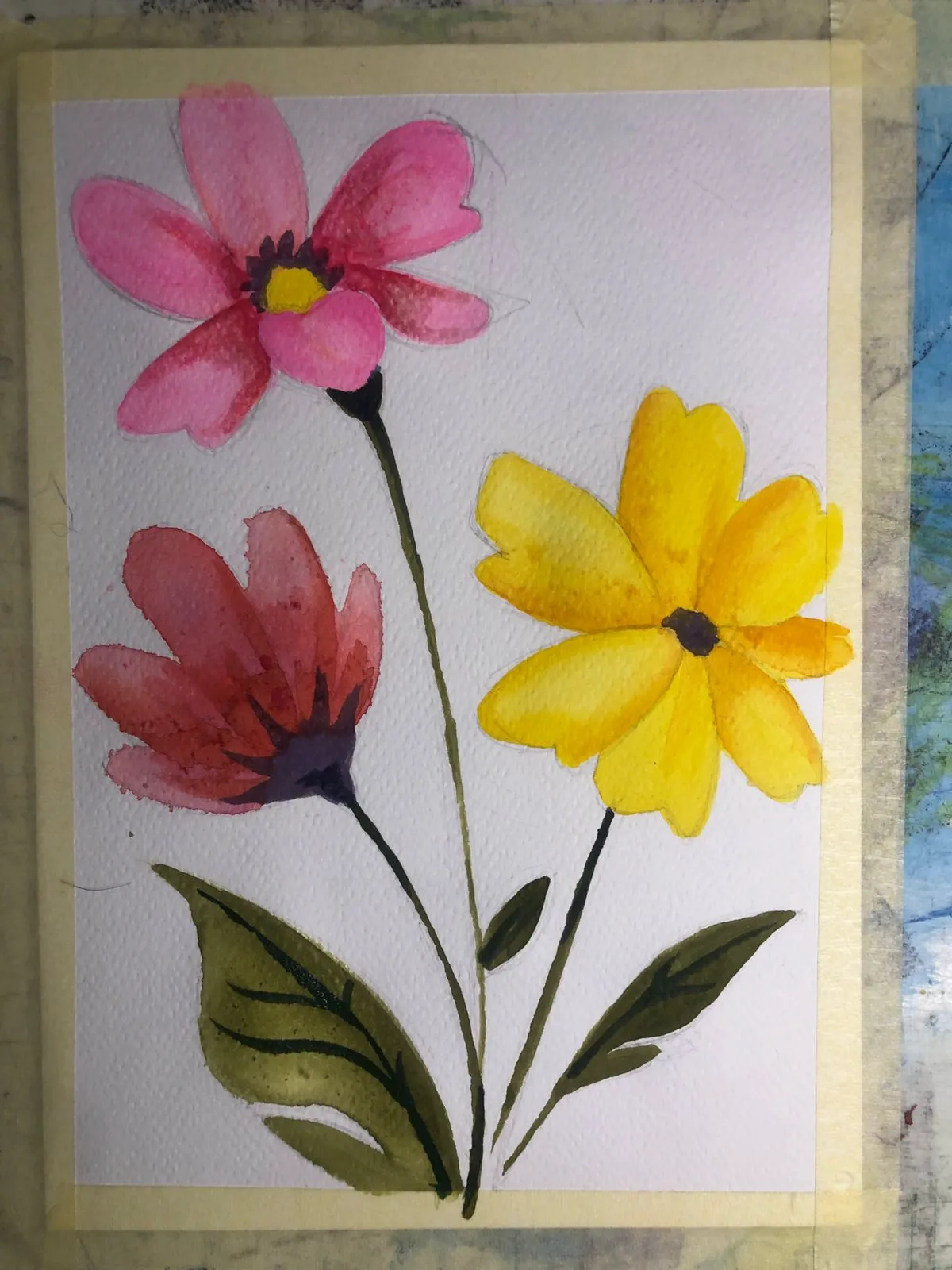 peindre les feuilles des fleurs à l’aquarelle