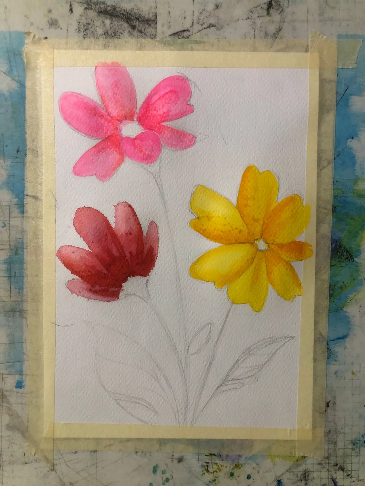 peindre la forme des pétales de fleurs à l’aquarelle