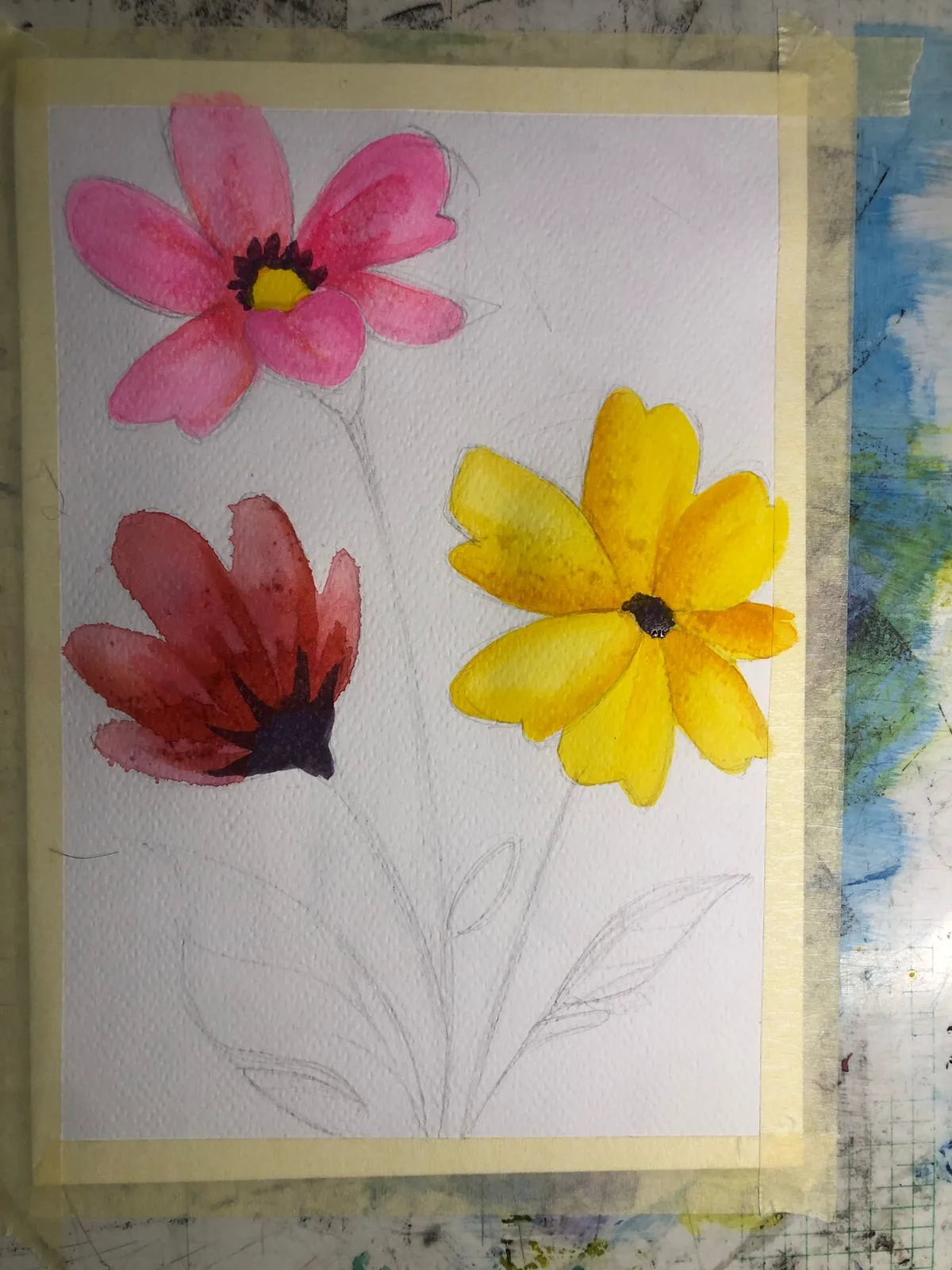 peindre l’intérieur des fleurs à l’aquarelle