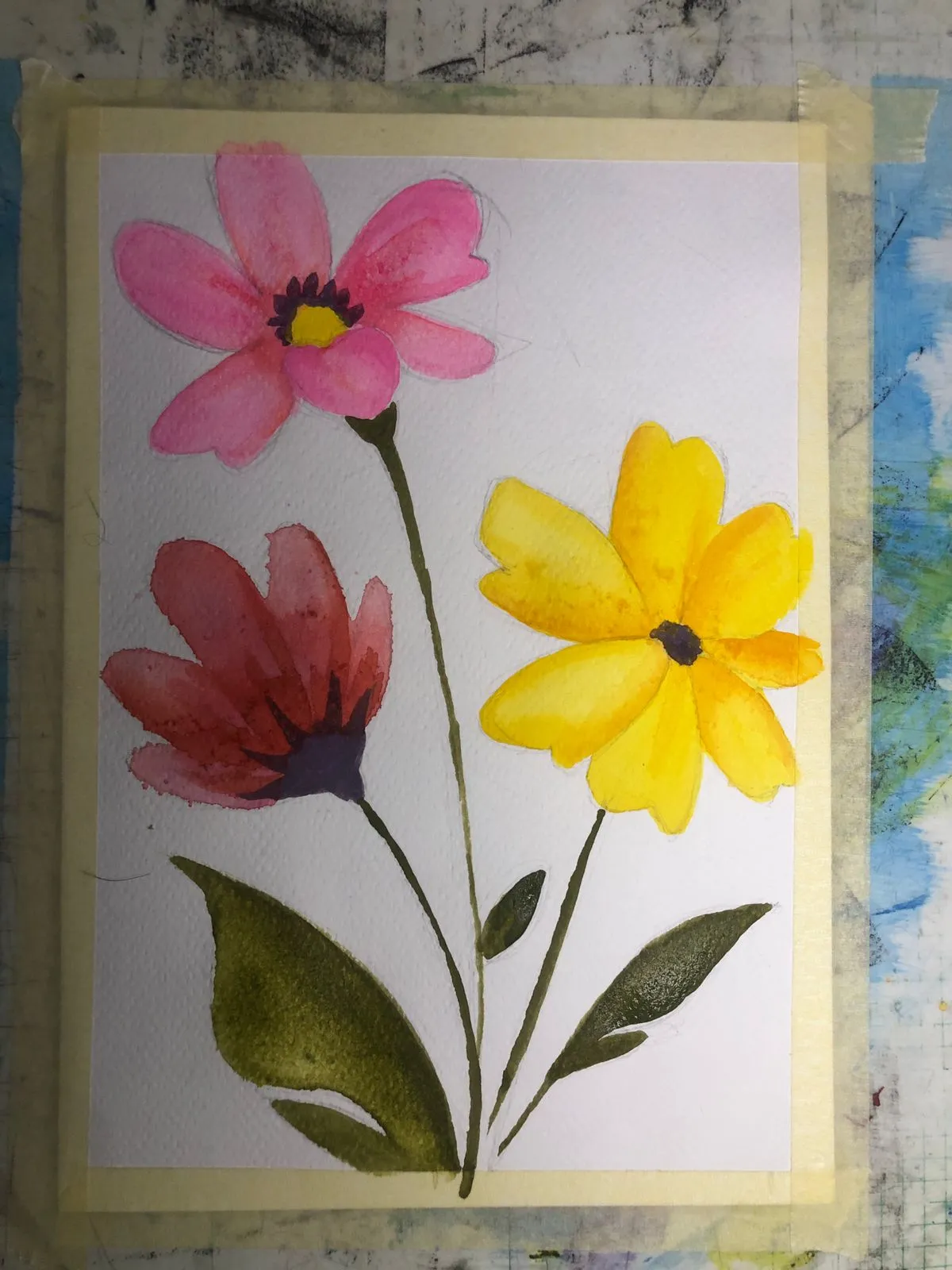 peindre les tiges des fleurs à l’aquarelle