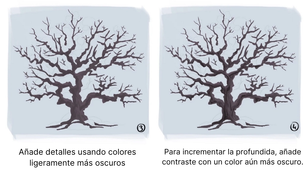 dibujar los colores de un árbol nevado