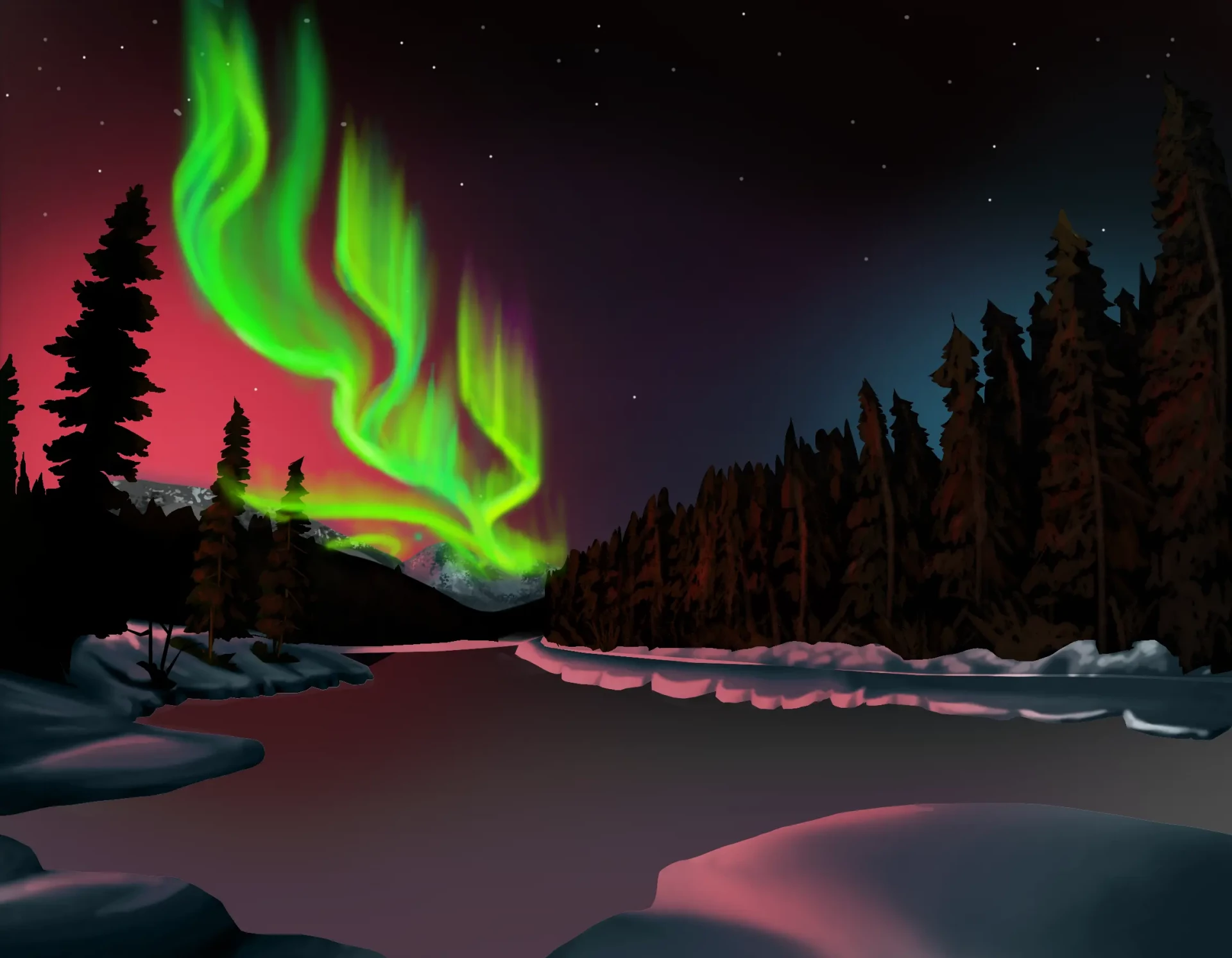 dibujar los degradados de las auroras boreales