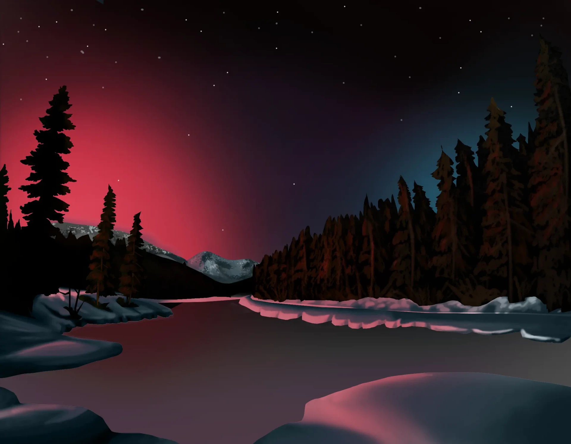 agregar árboles al dibujo de auroras boreales