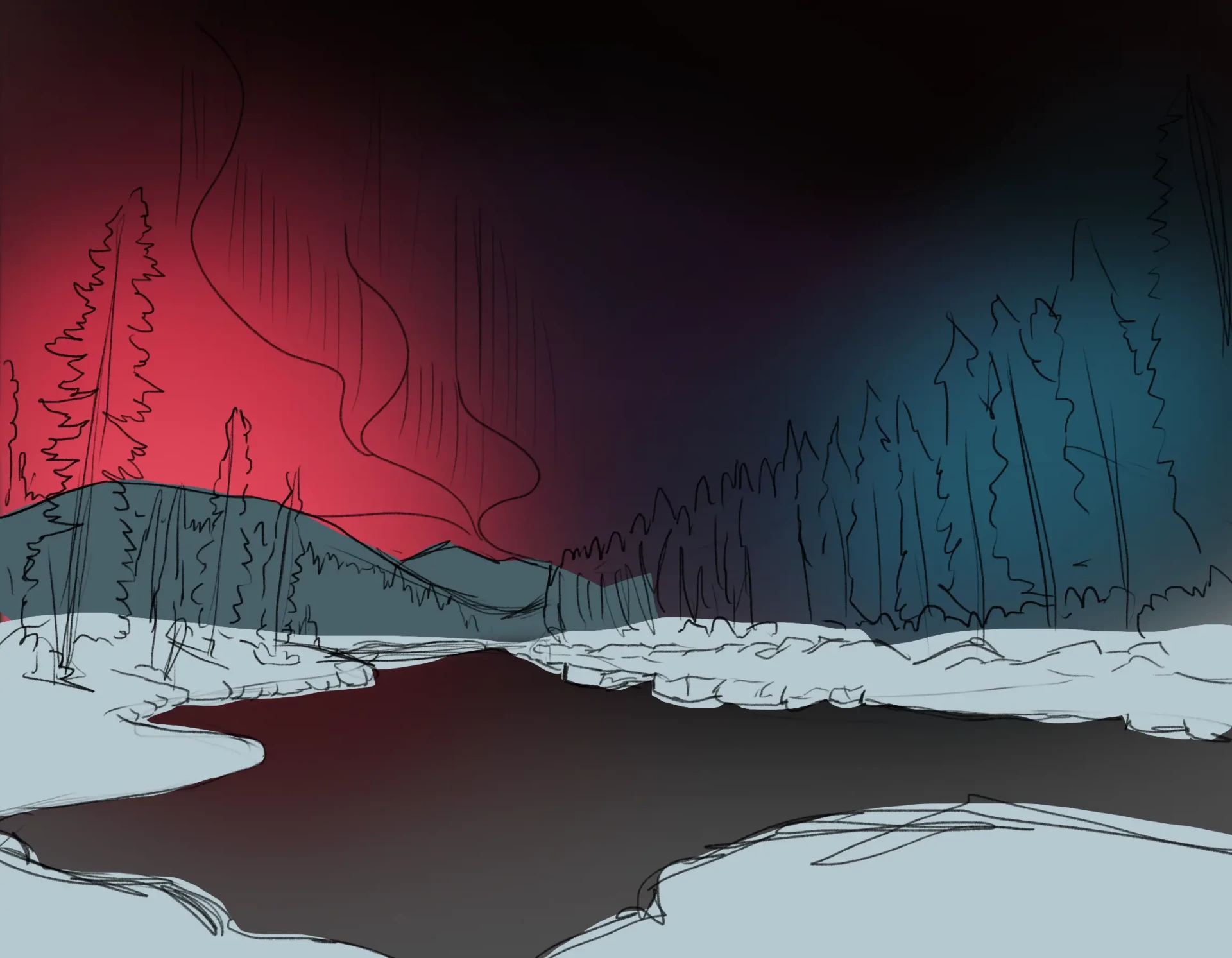 agregar el fondo de un dibujo de auroras boreales