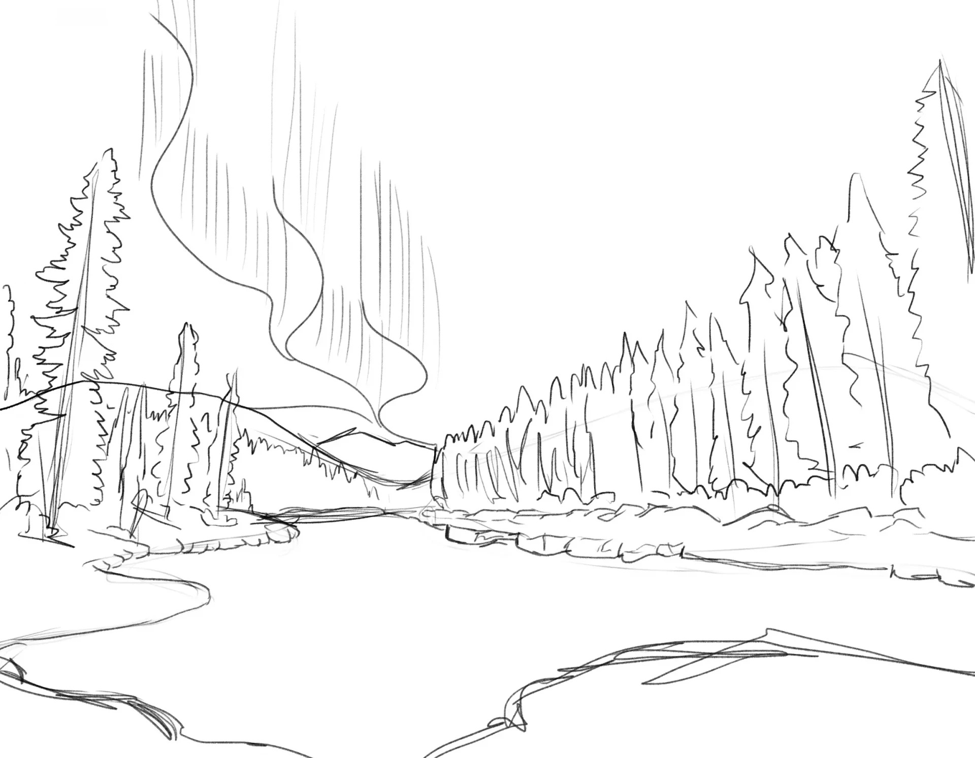 esbozar el cielo con un dibujo de auroras boreales