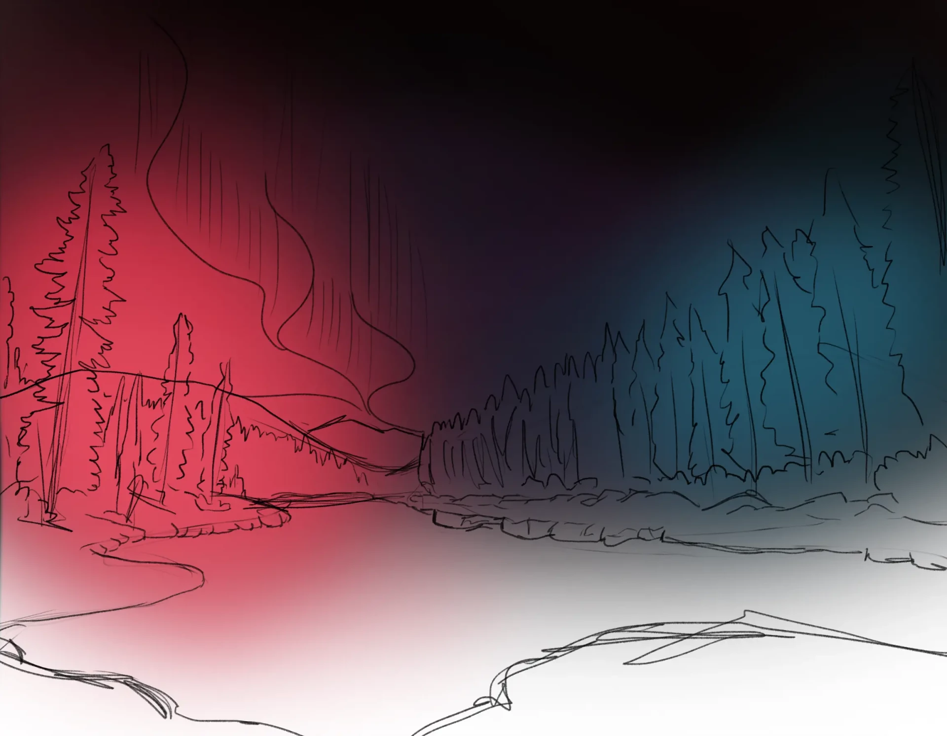 agregar colores al dibujo de auroras boreales