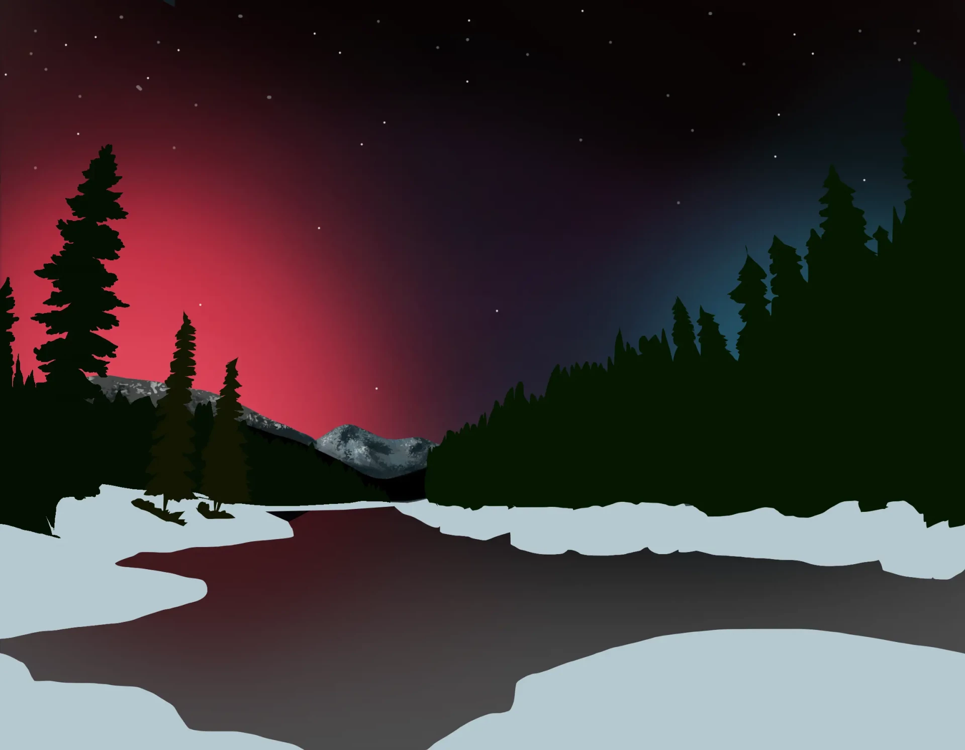 añadir las montañas al dibujo de auroras boreales