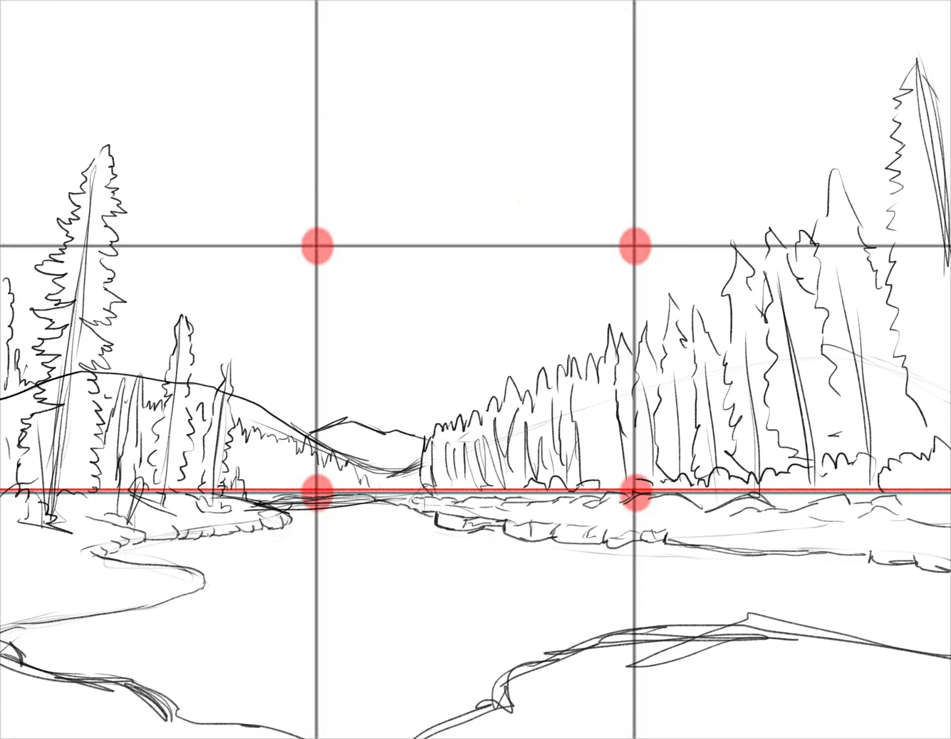 esbozar la nieve de un dibujo de auroras boreales