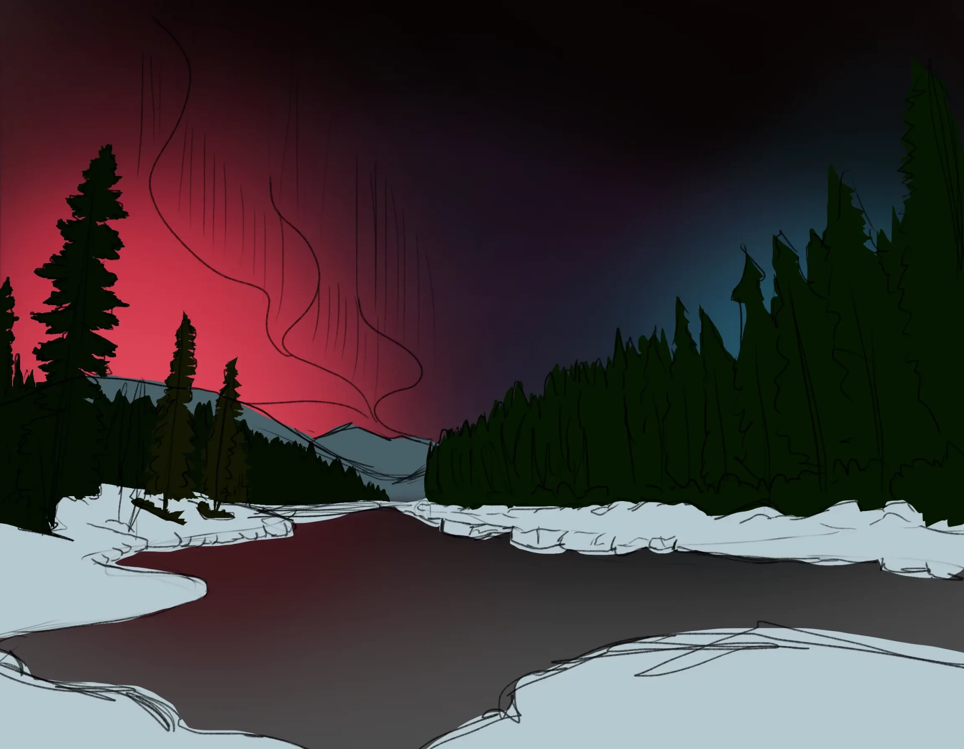 agregar sombras al dibujo de auroras boreales