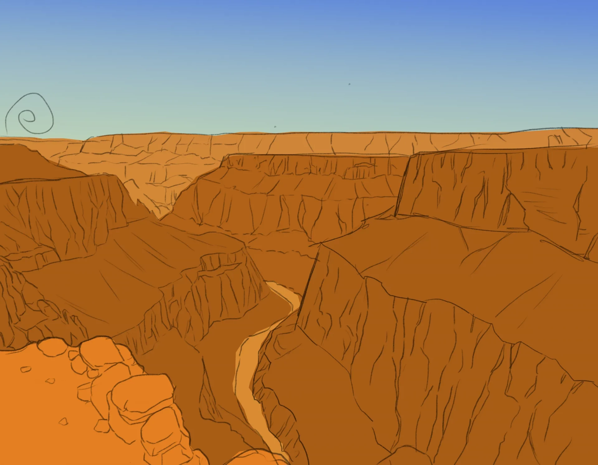 dessiner les roches d’un canyon
