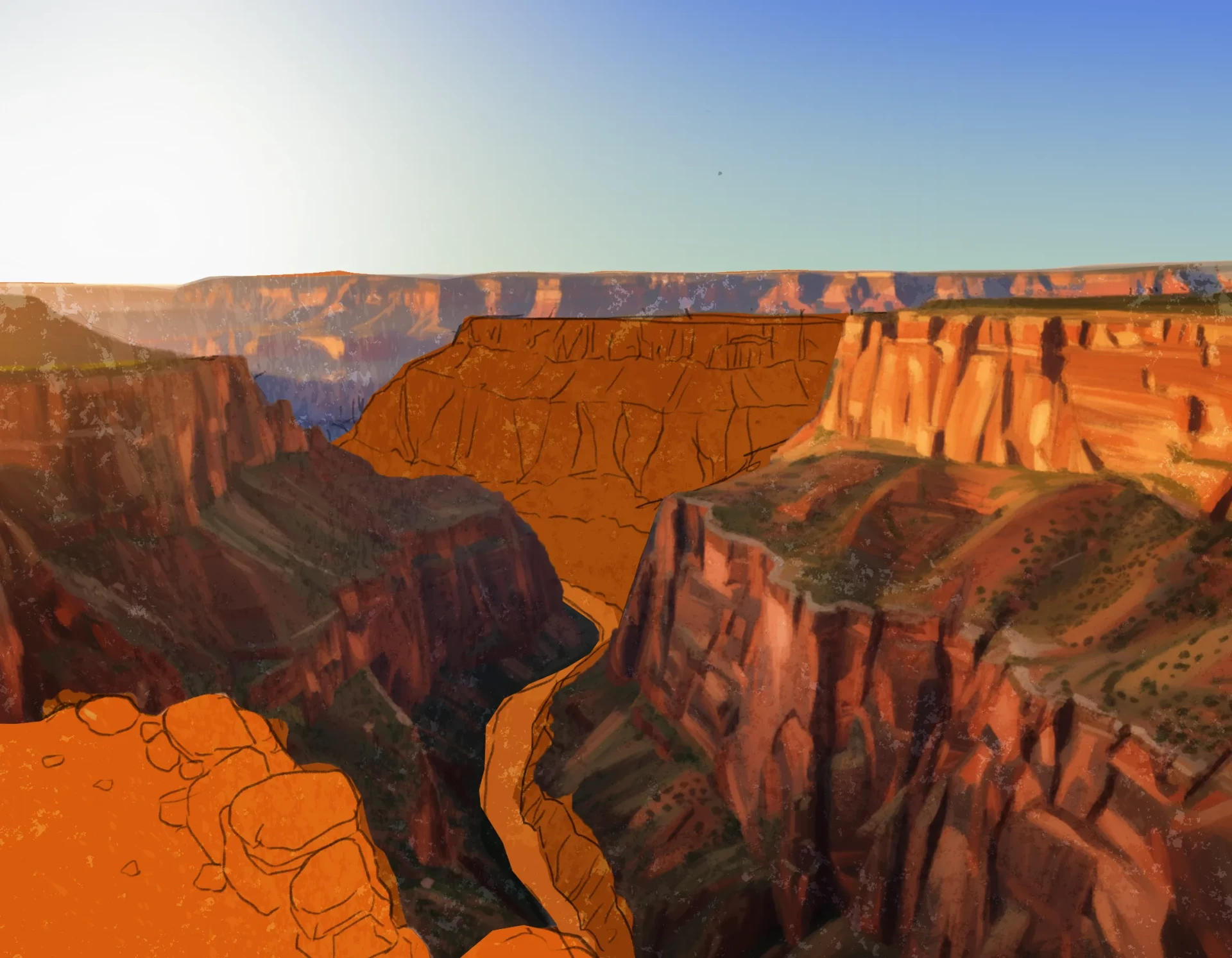 dessiner le soleil d’un canyon