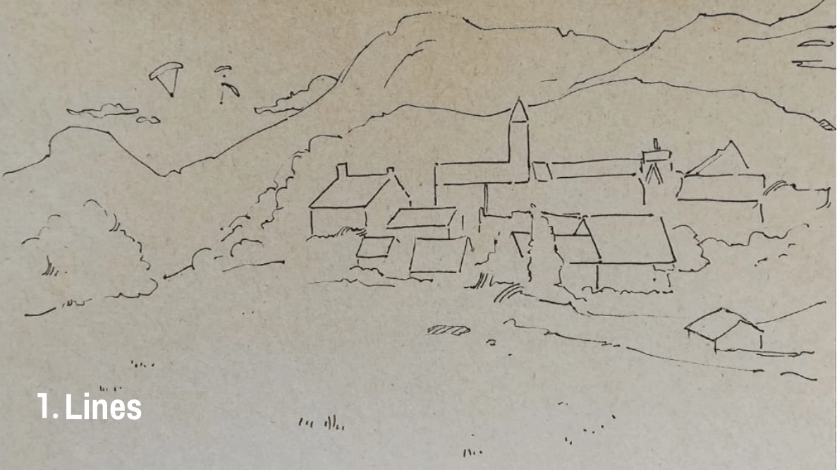 a line drawing on kraft paper