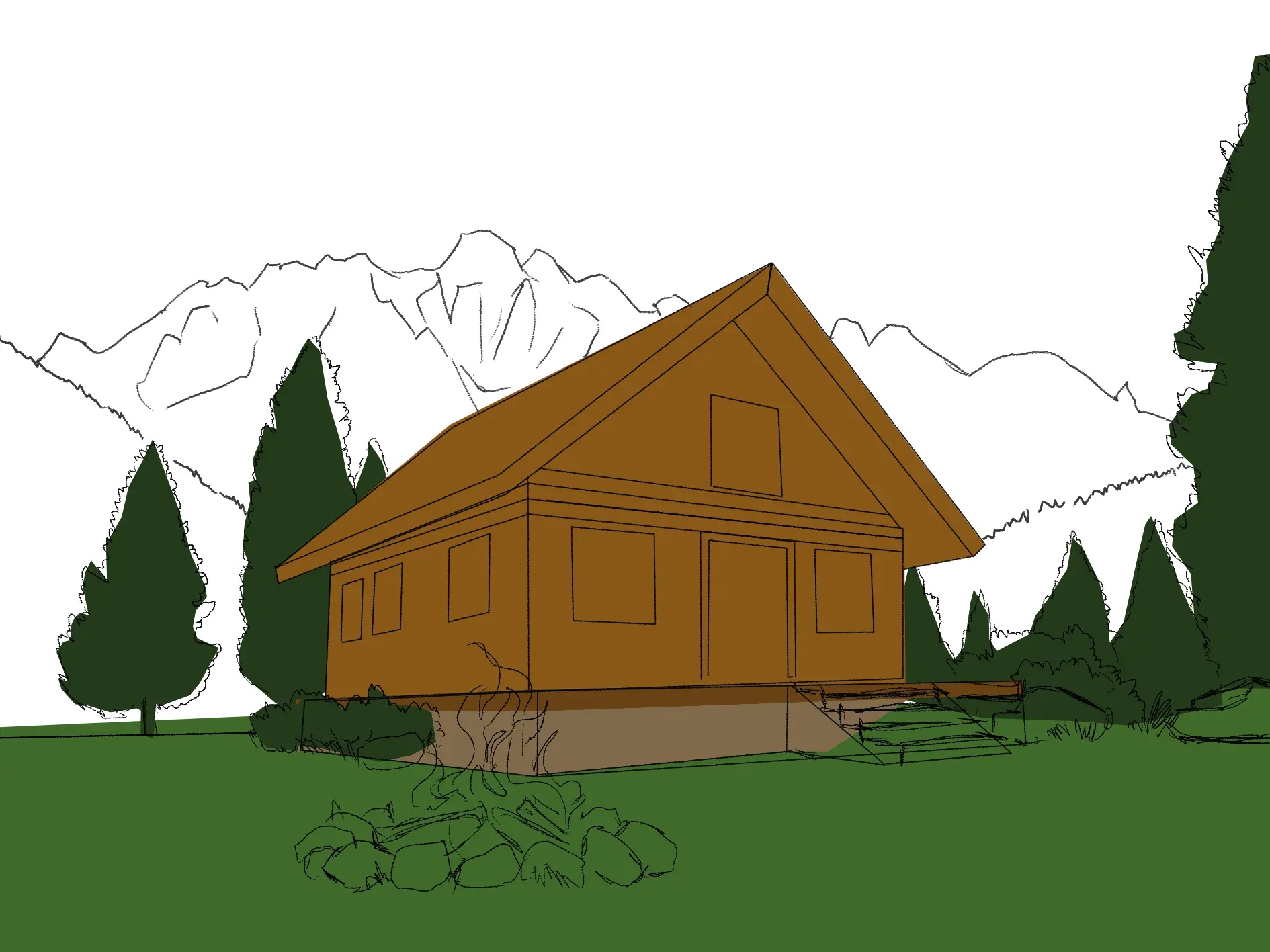 draw the colors of a mountain chalet