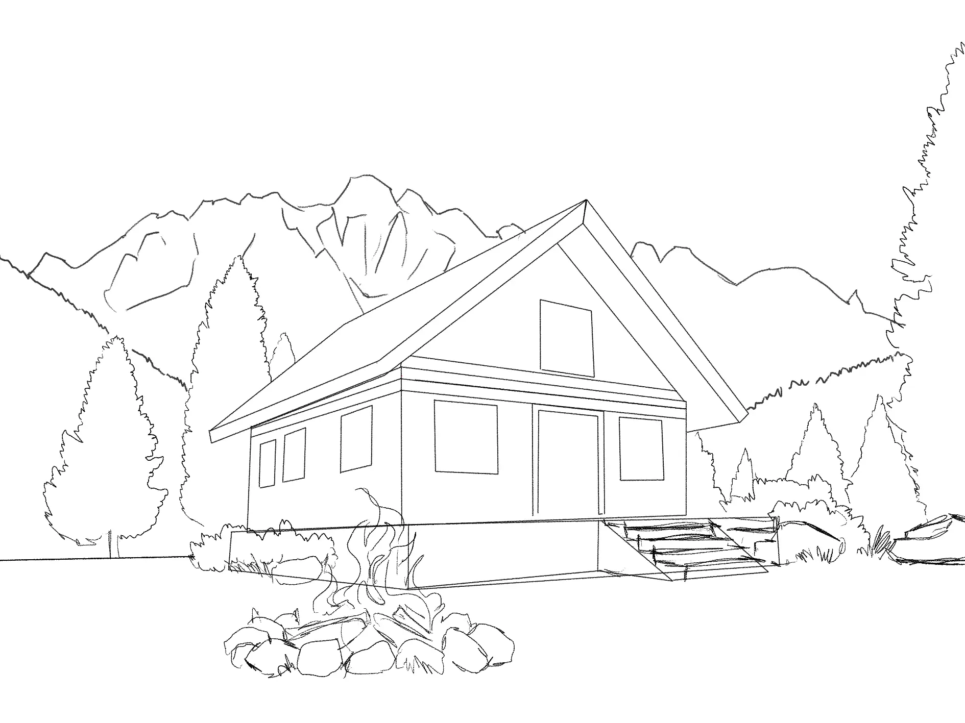 sketch a mountain chalet
