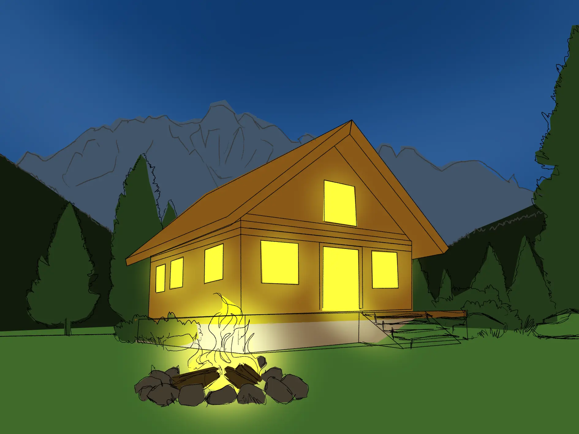 draw the gradients of a mountain chalet