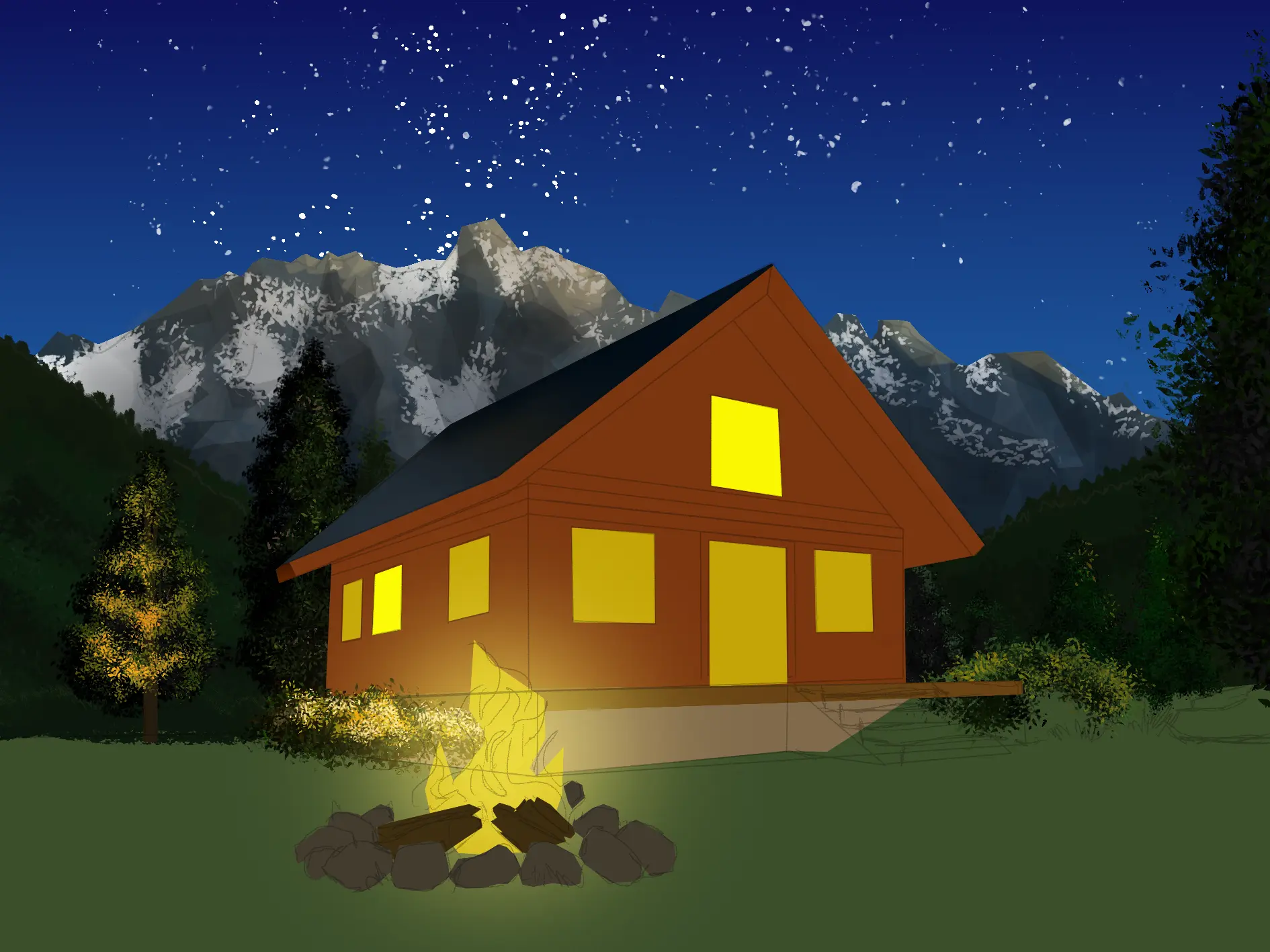 draw the texture of the landscape trees