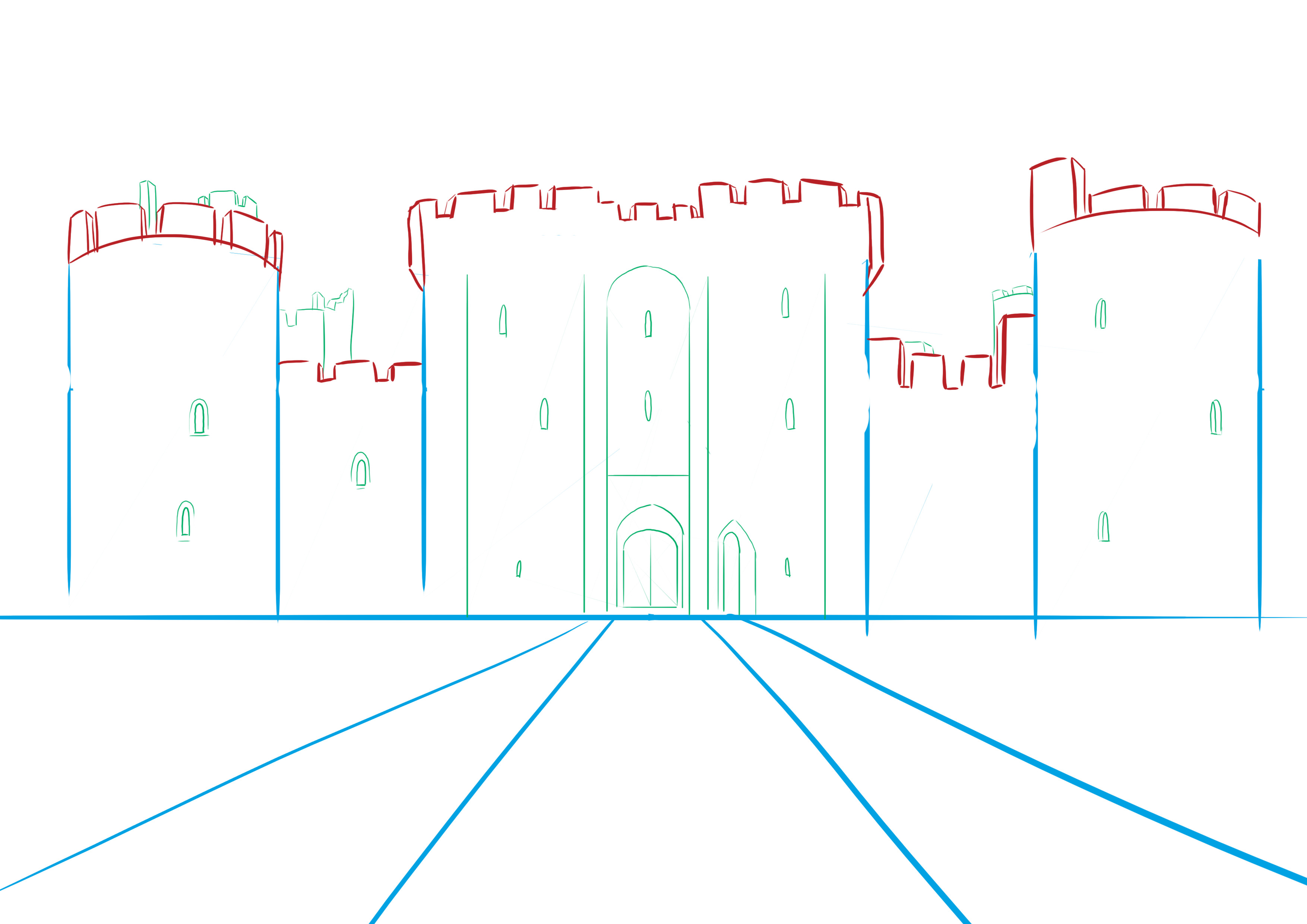 dessiner les fenêtres et portes du château fort