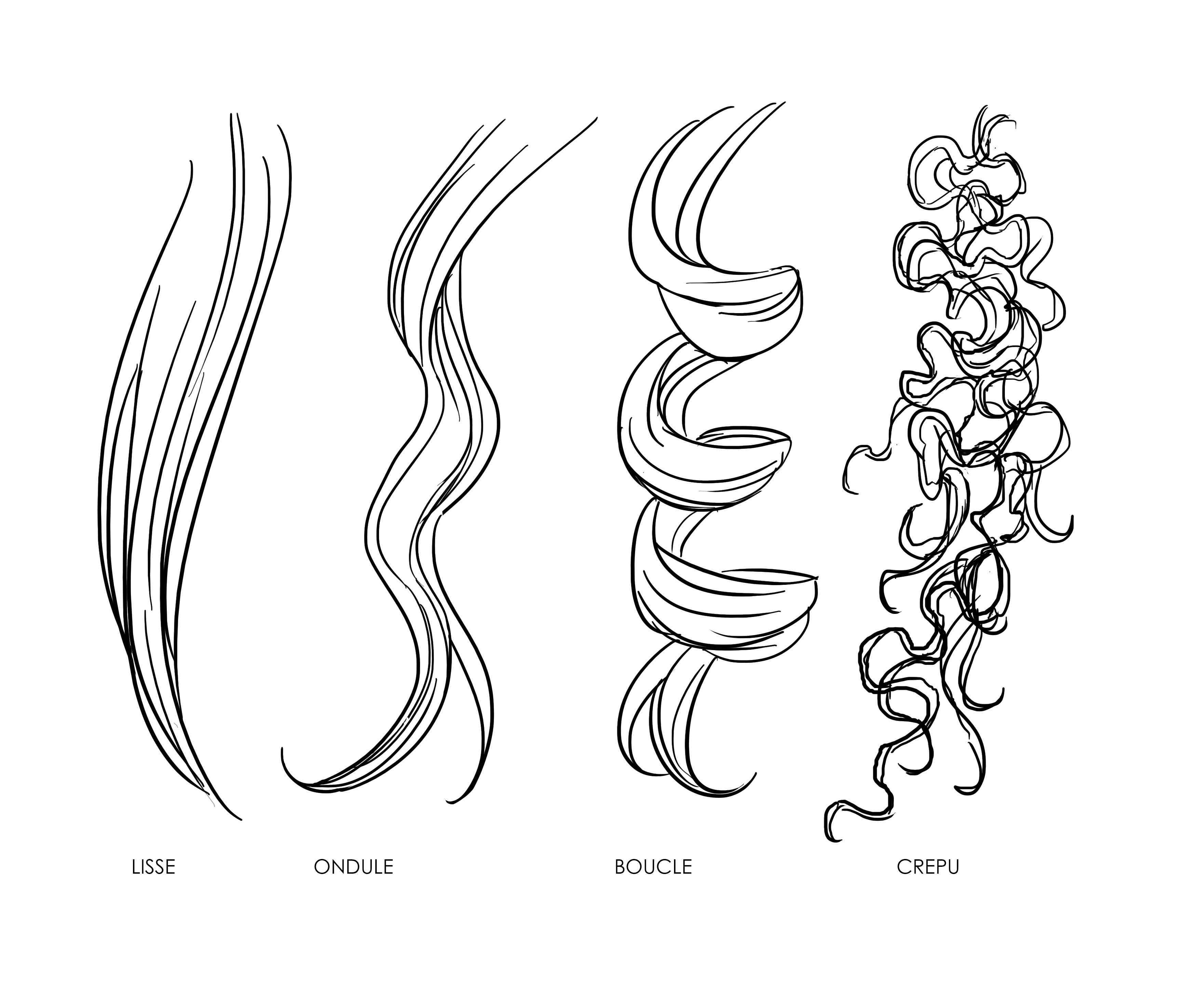 dessins de différents types de cheveux
