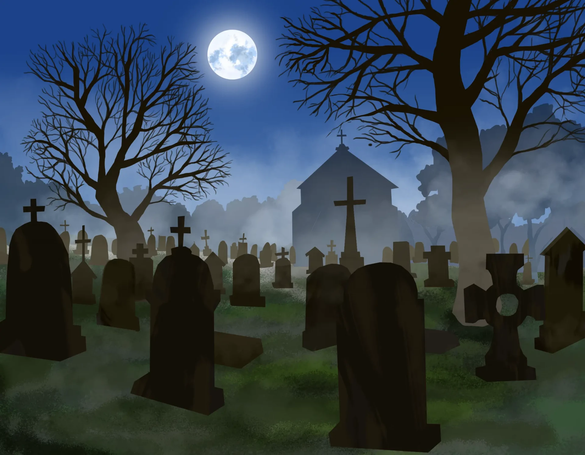 draw the trees and branches of a cemetery