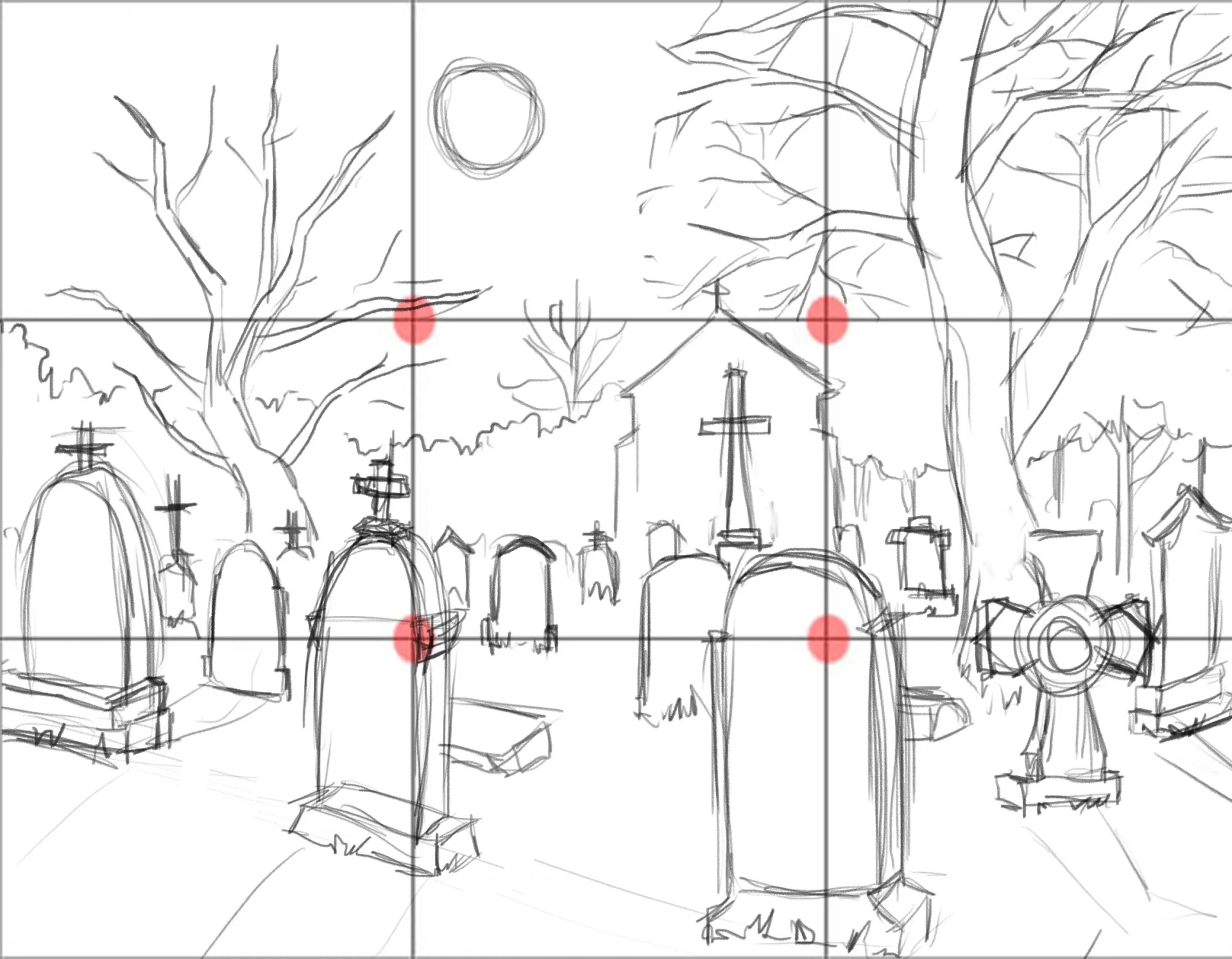 draw the background of a cemetery