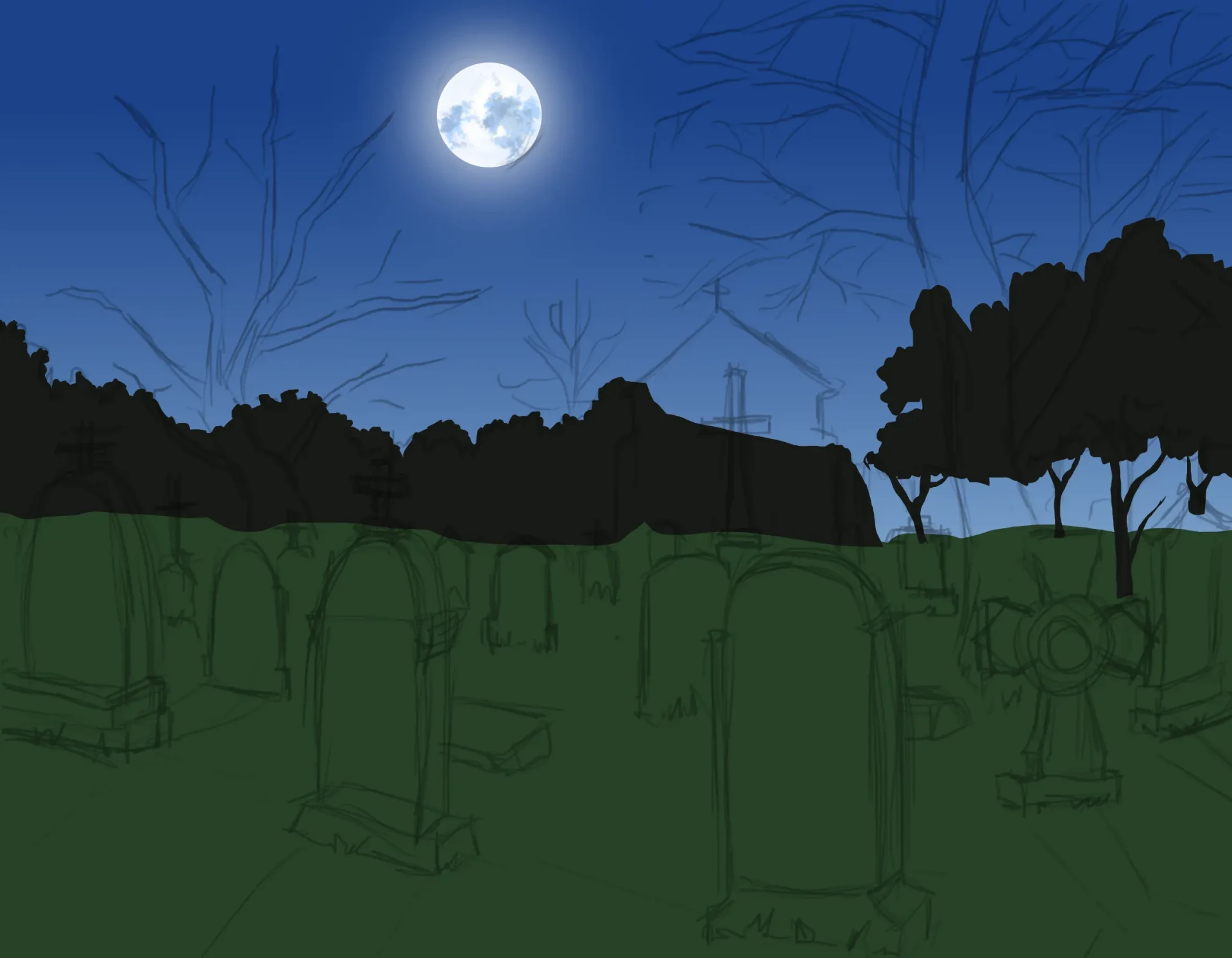 draw the forest of a cemetery