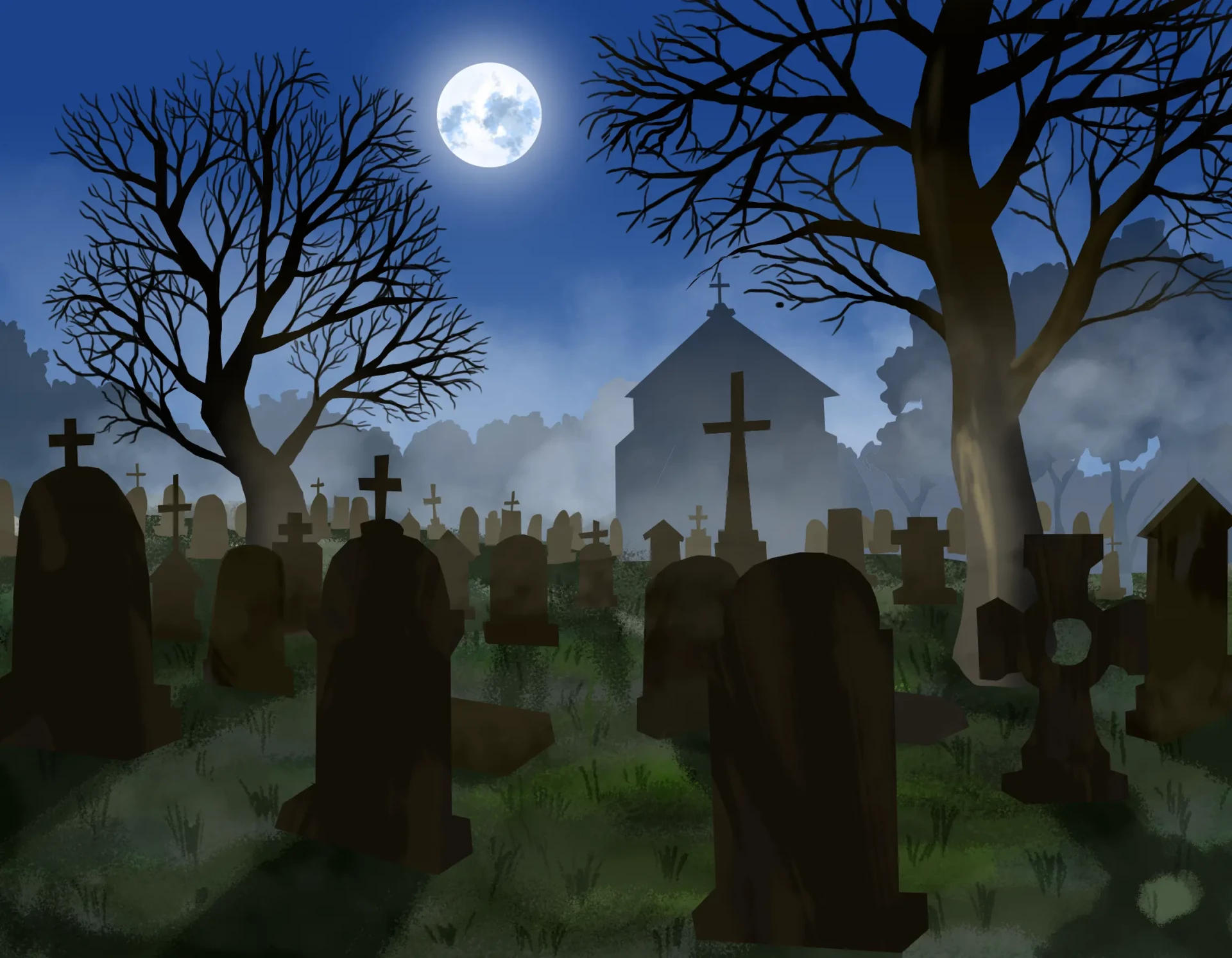 draw the shadows of a cemetery