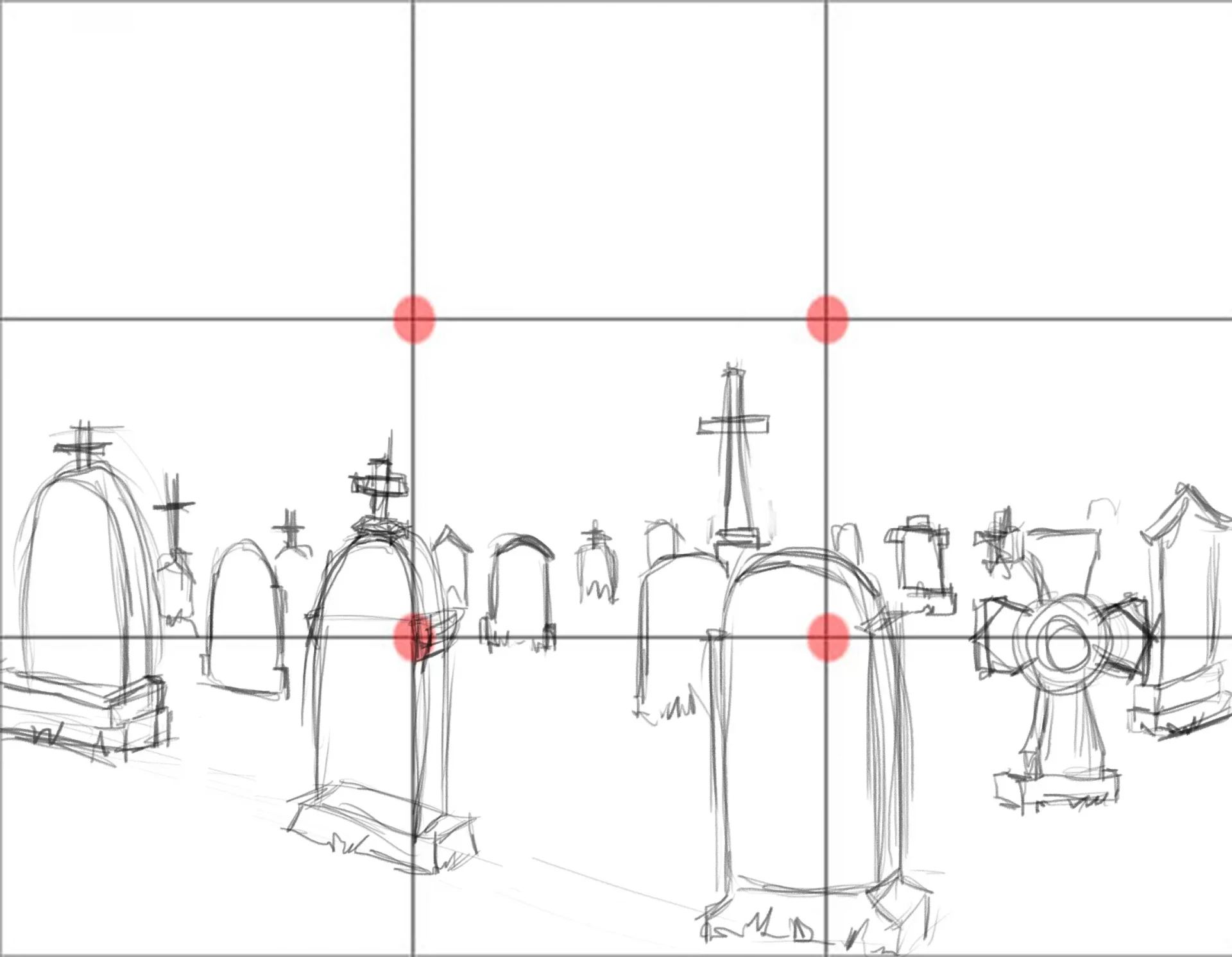 draw the tombstones of a cemetery