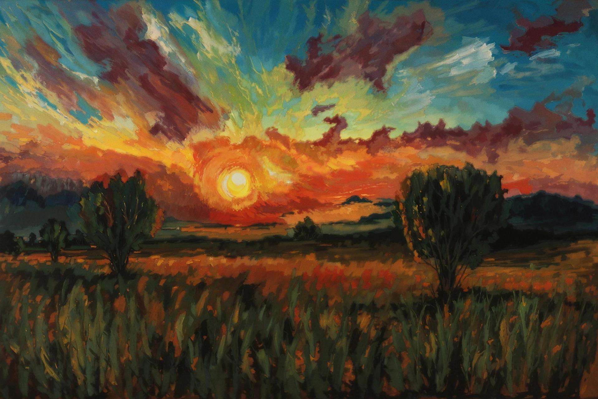 Acrylmalerei eines Sonnenuntergangs