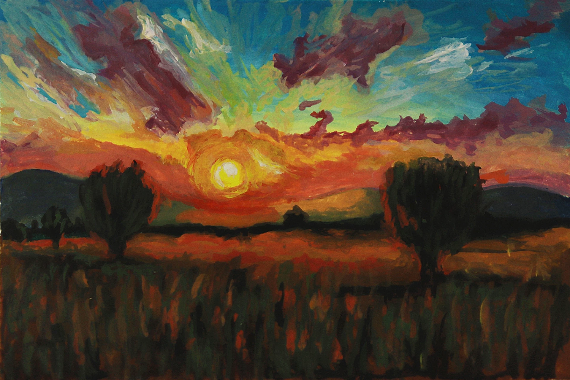 Malen von Schatten eines Sonnenuntergangs mit Acryl