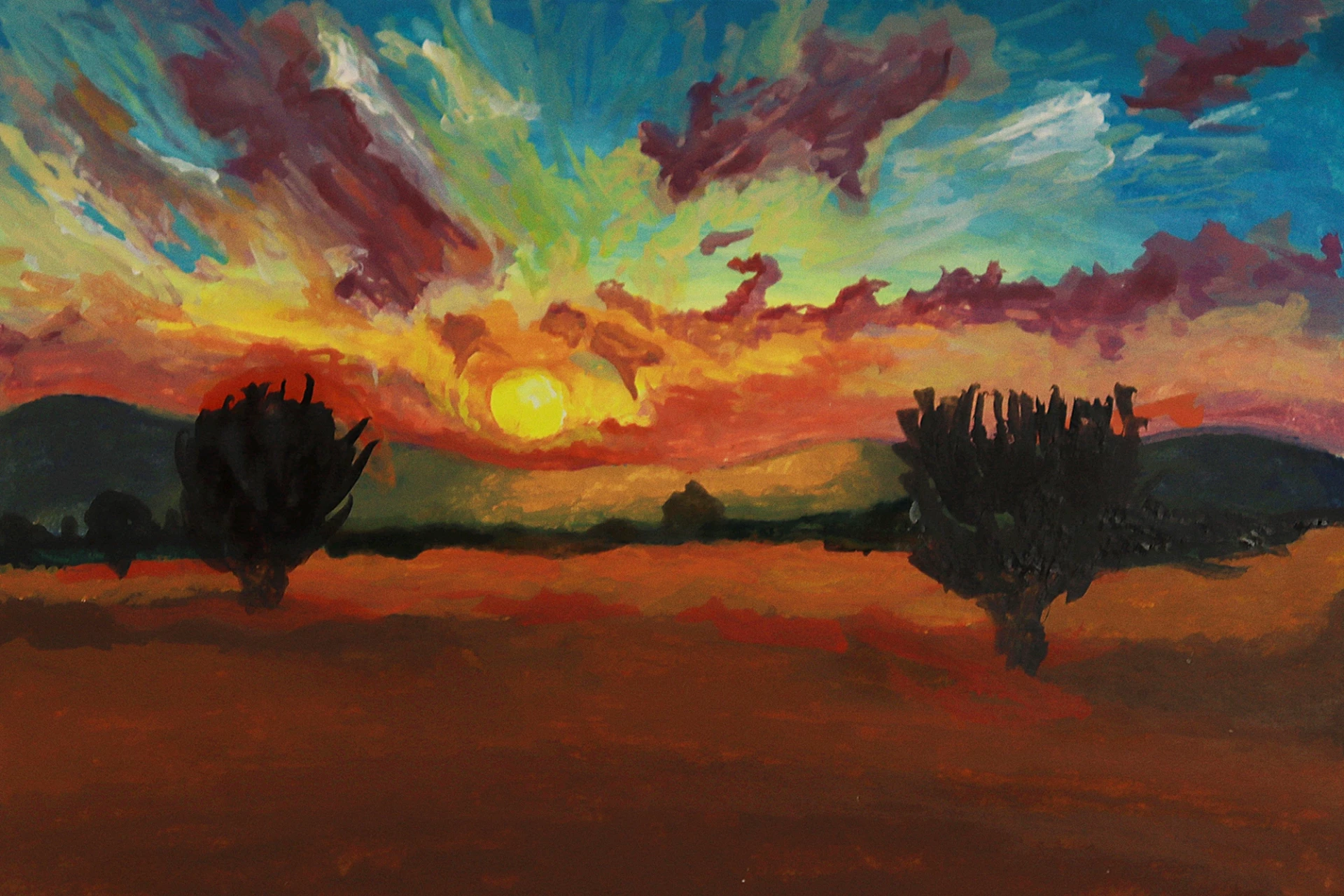 den Hintergrund eines Sonnenuntergangs mit Acryl malen